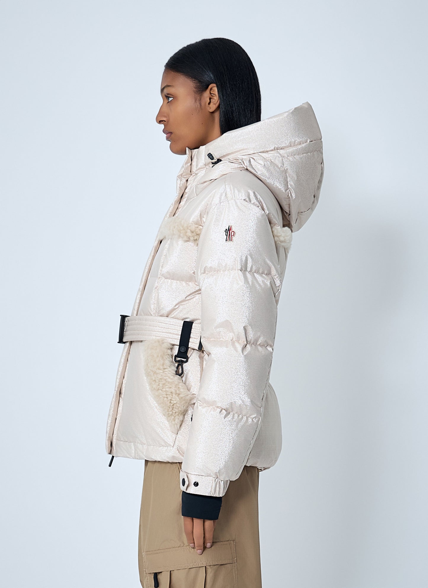 Moncler Grenoble Women Belted Down Jacket With Faux Fur Trim MONCLER GRENOBLE