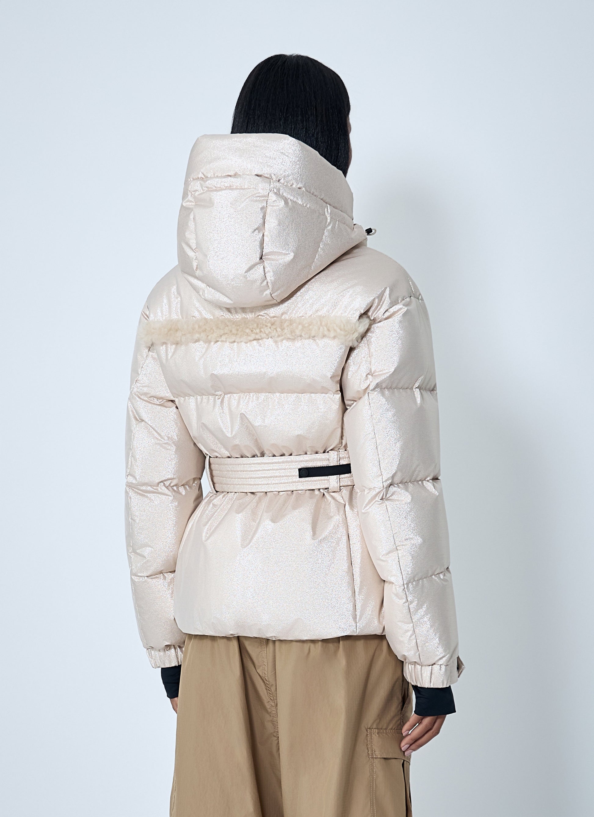 Moncler Grenoble Women Belted Down Jacket With Faux Fur Trim MONCLER GRENOBLE