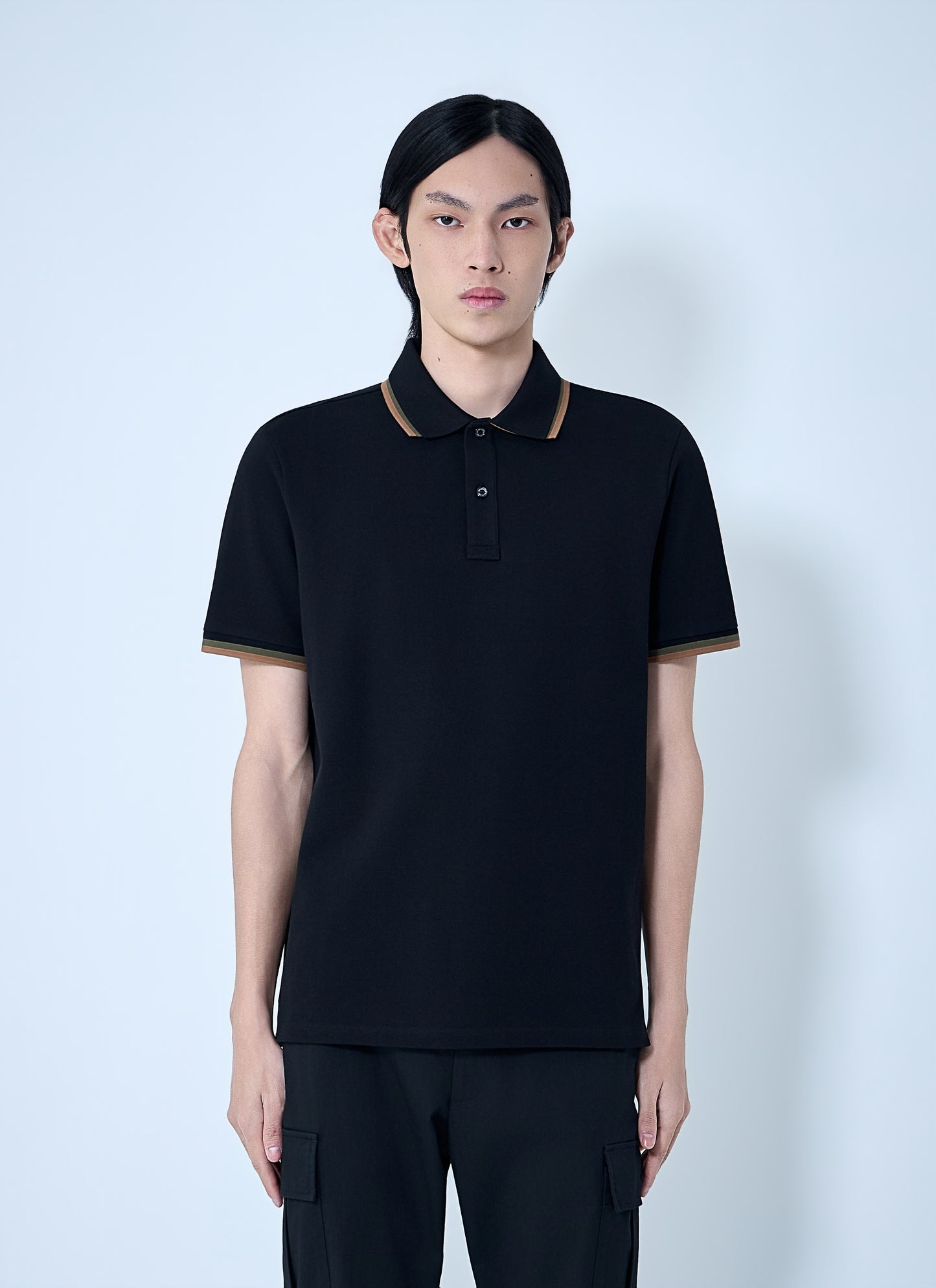 Moncler Men Polo Shirt With Ribbed Trims MONCLER