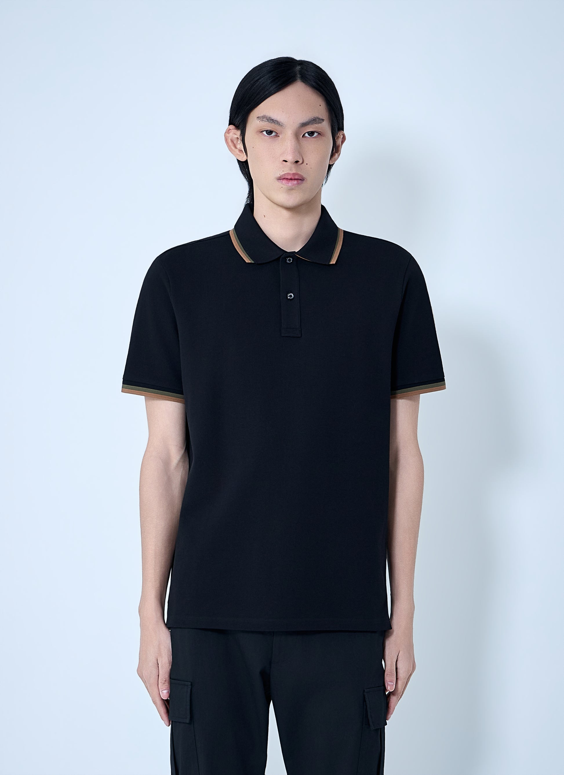 Moncler Men Polo Shirt With Ribbed Trims MONCLER