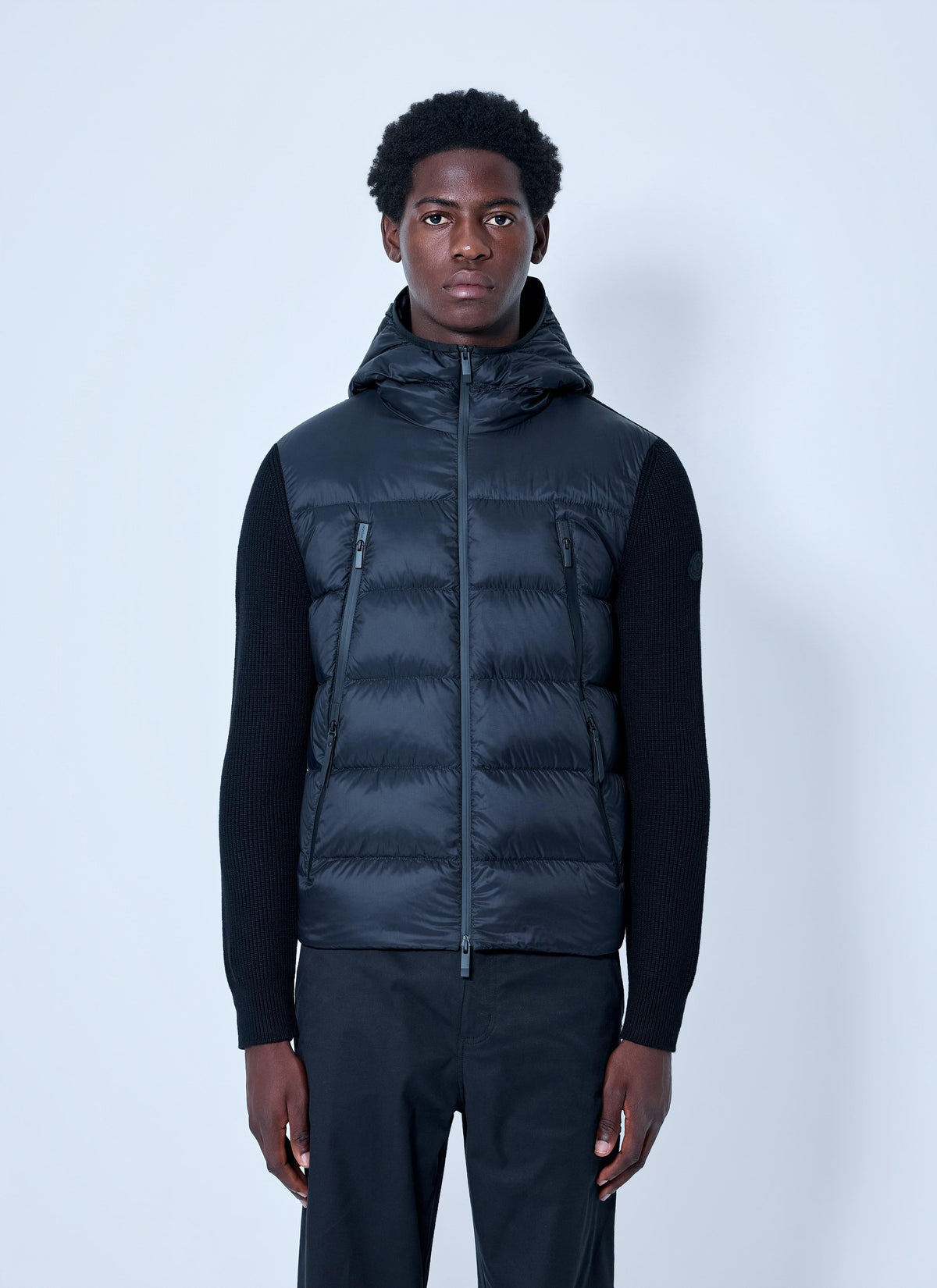 Moncler Men Hooded Puffer Jacket With Knit Sleeves MONCLER