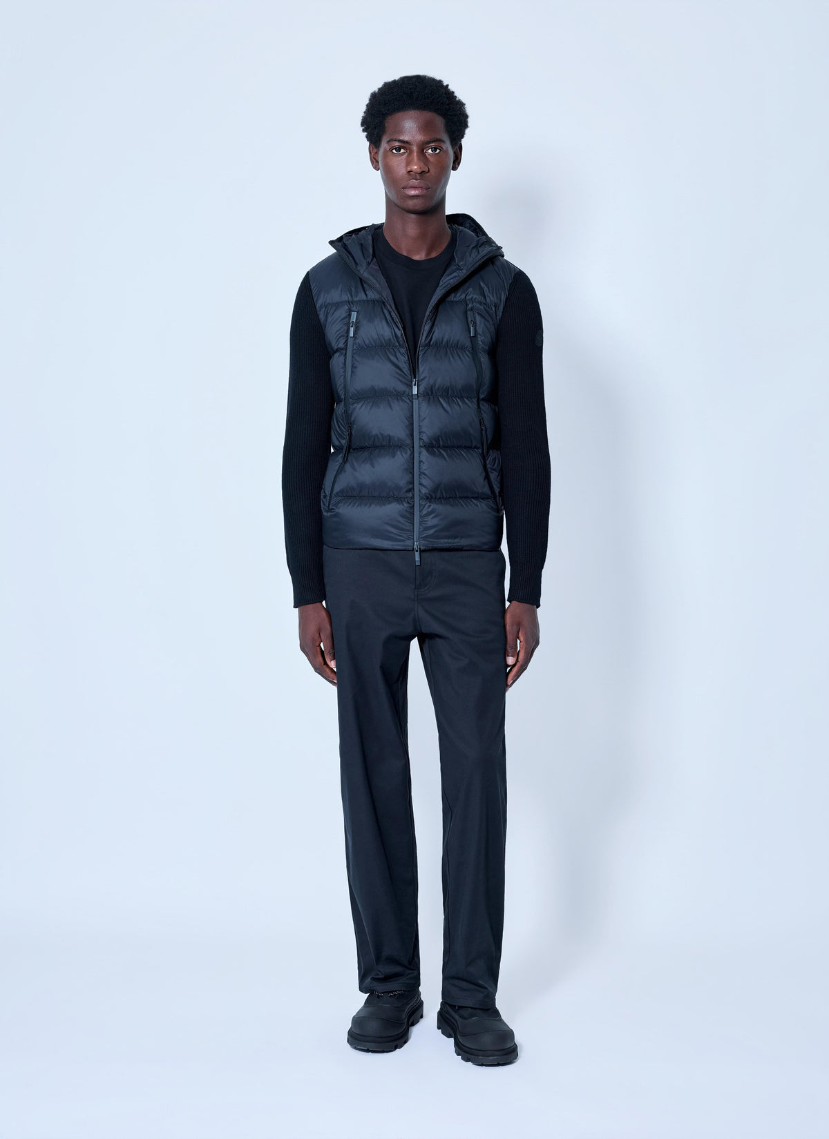 Moncler Men Hooded Puffer Jacket With Knit Sleeves MONCLER