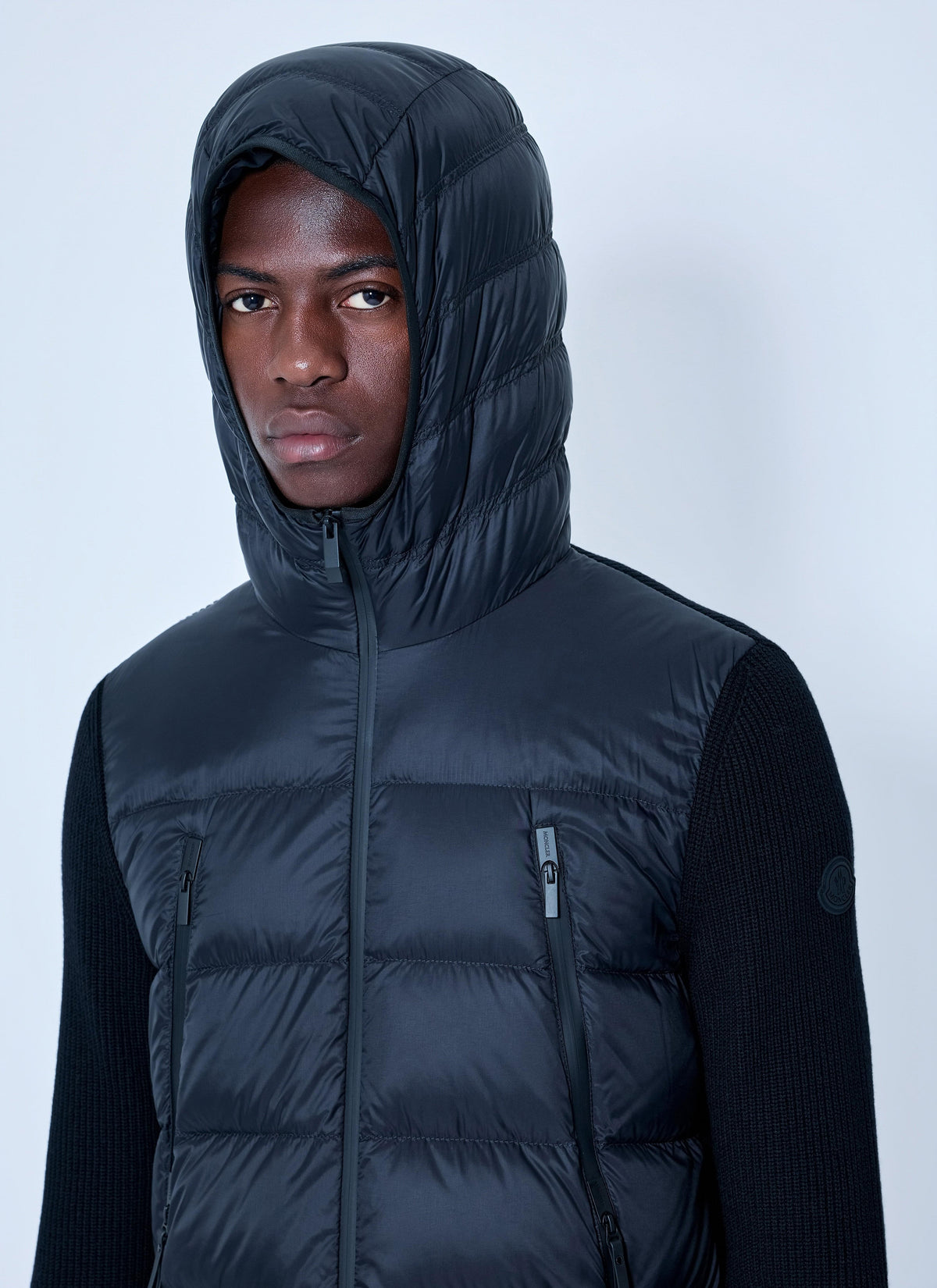 Moncler Men Hooded Puffer Jacket With Knit Sleeves MONCLER