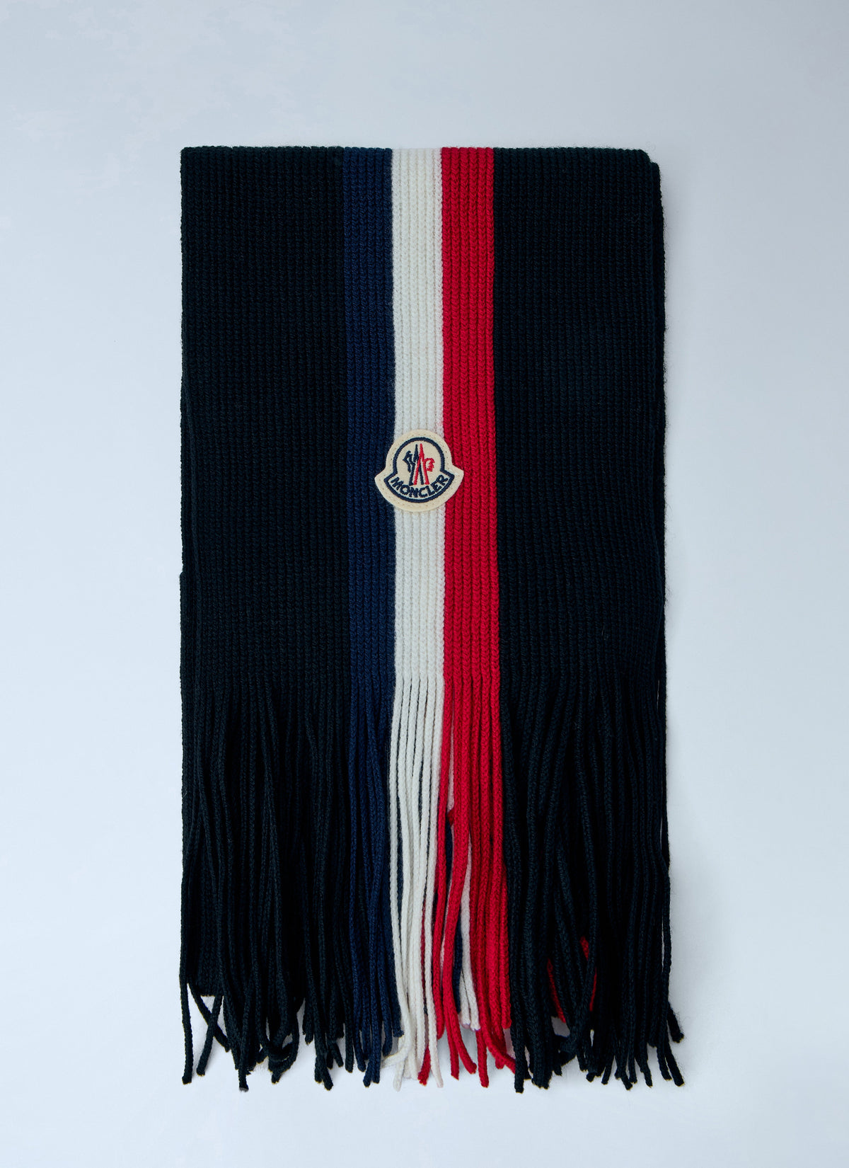 Moncler Men Ribbed Knit Scarf With Fringed Ends MONCLER