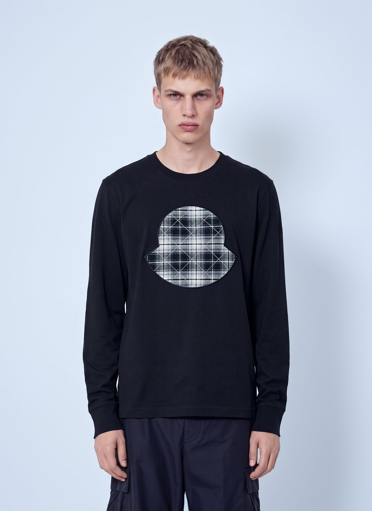 Moncler Men Check Panel Cotton Jersey T-Shirt MONCLER