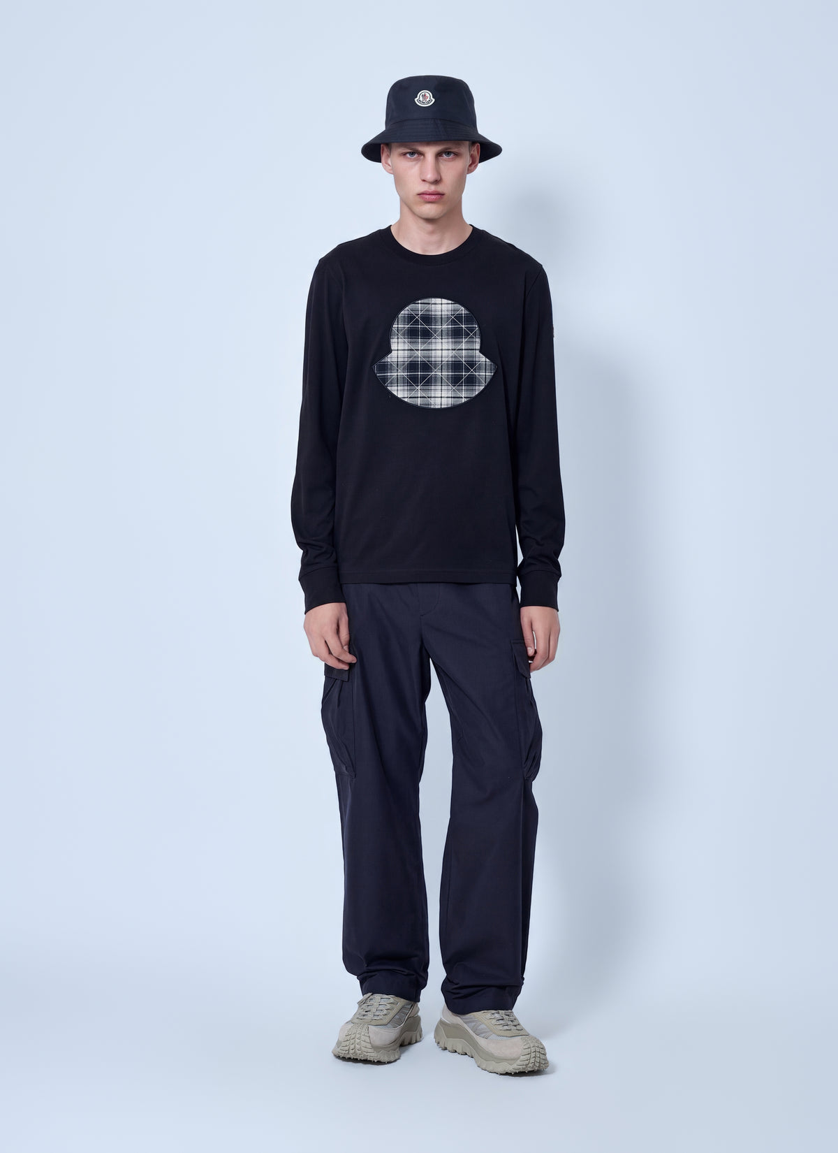 Moncler Men Check Panel Cotton Jersey T-Shirt MONCLER