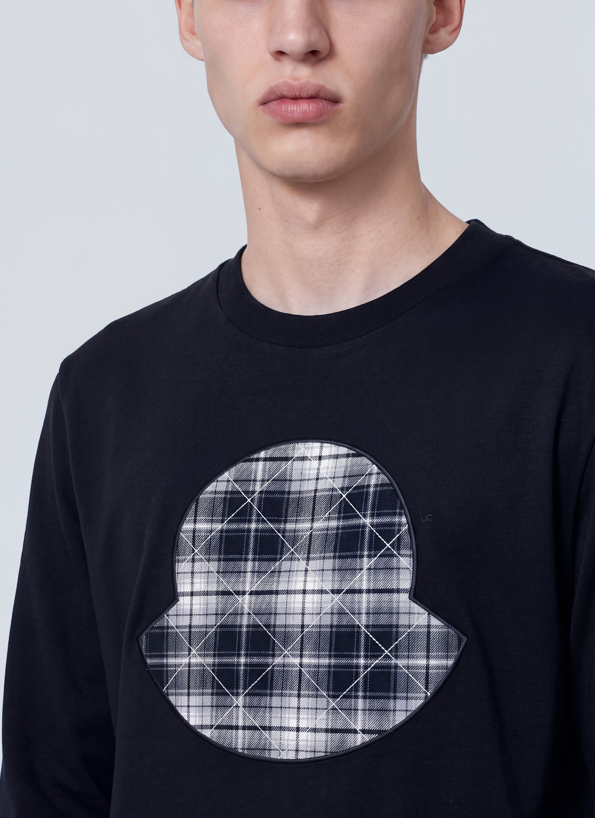 Moncler Men Check Panel Cotton Jersey T-Shirt MONCLER
