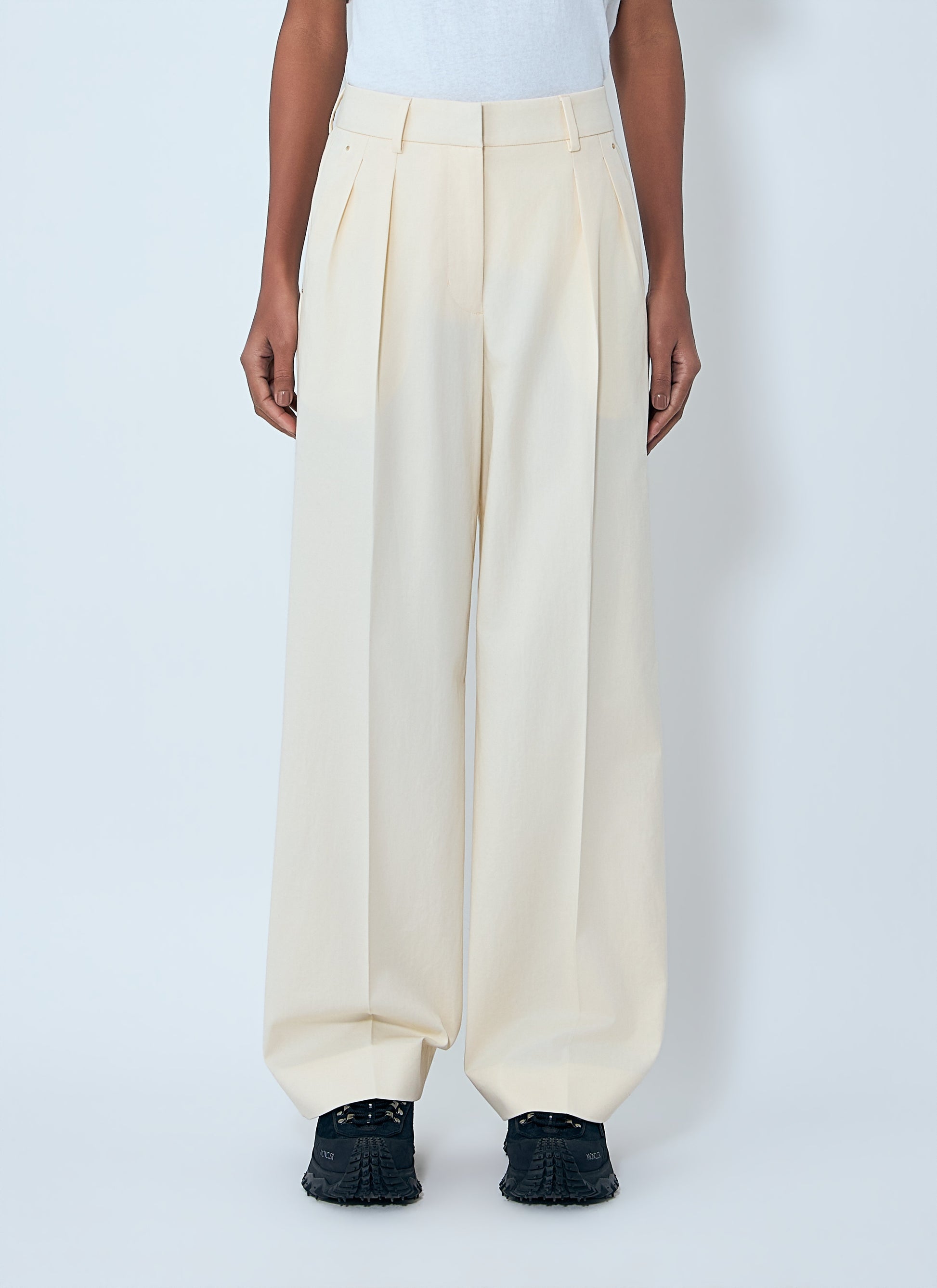 Moncler Women Cotton Gabardine Wide-Leg Tailored Pants MONCLER