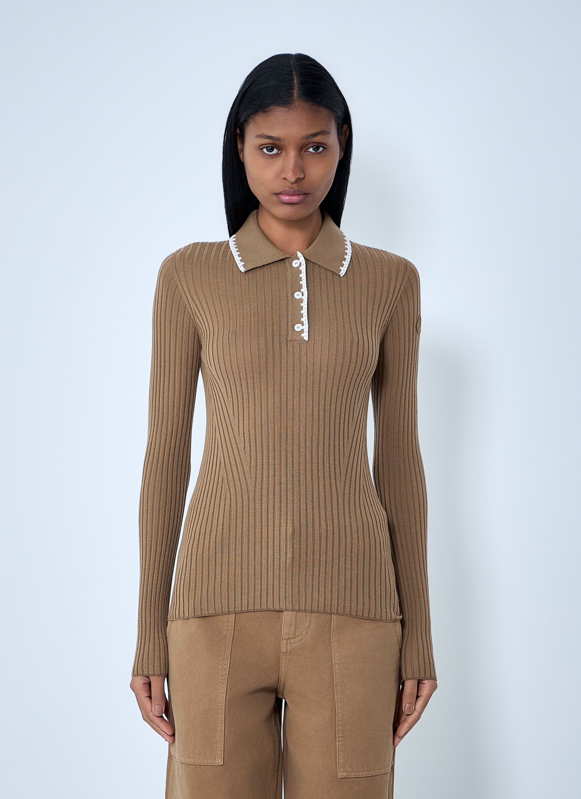 Moncler Women Ribbed Knit Collared Top MONCLER