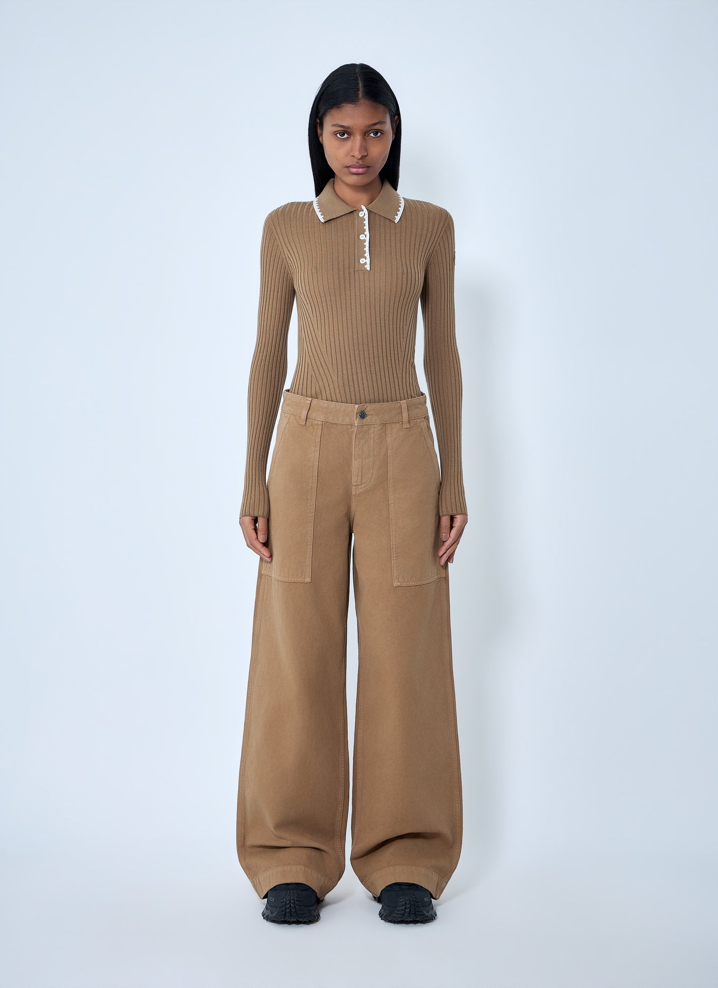 Moncler Women Ribbed Knit Collared Top MONCLER