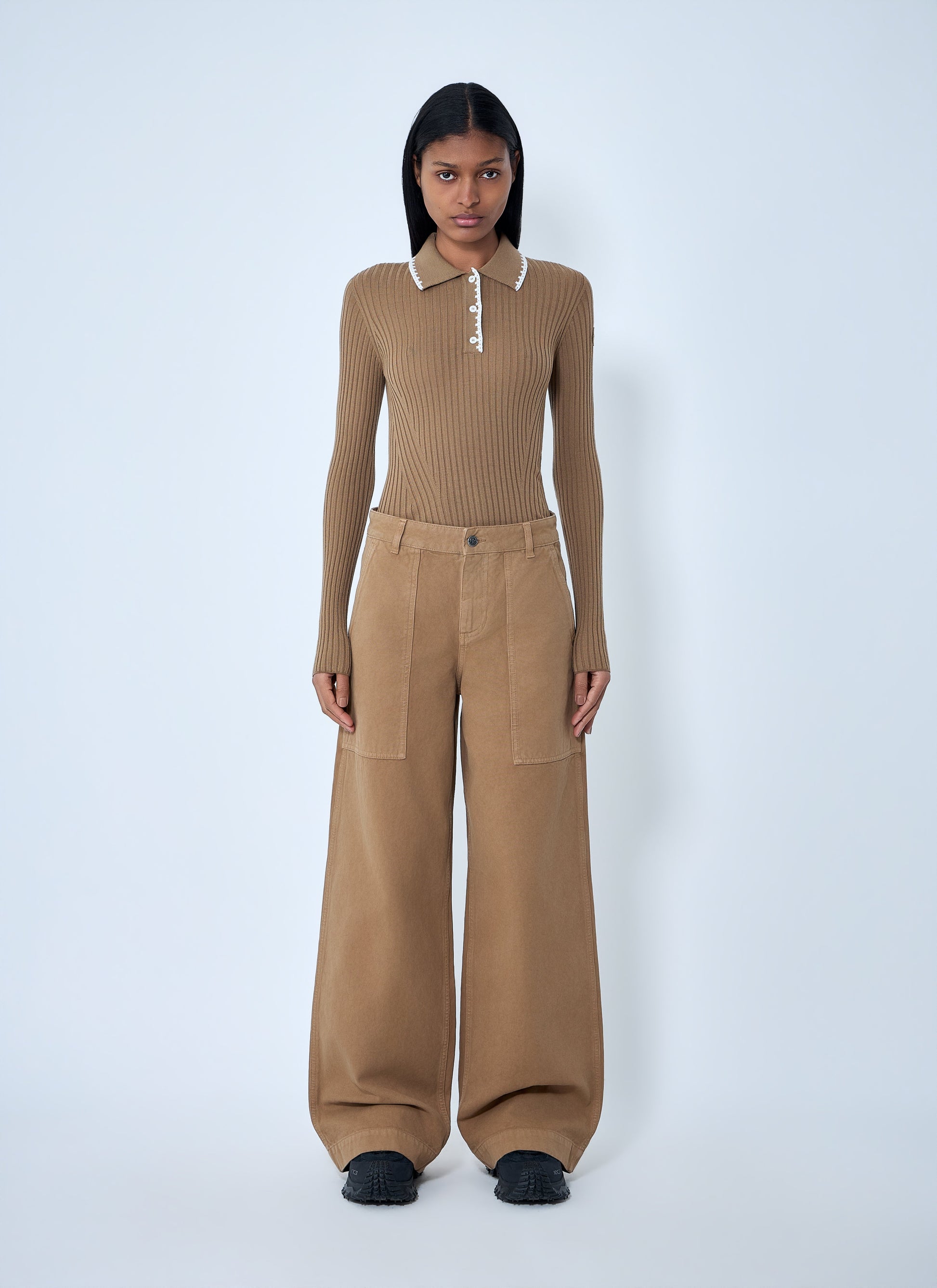 Moncler Women Ribbed Knit Collared Top MONCLER