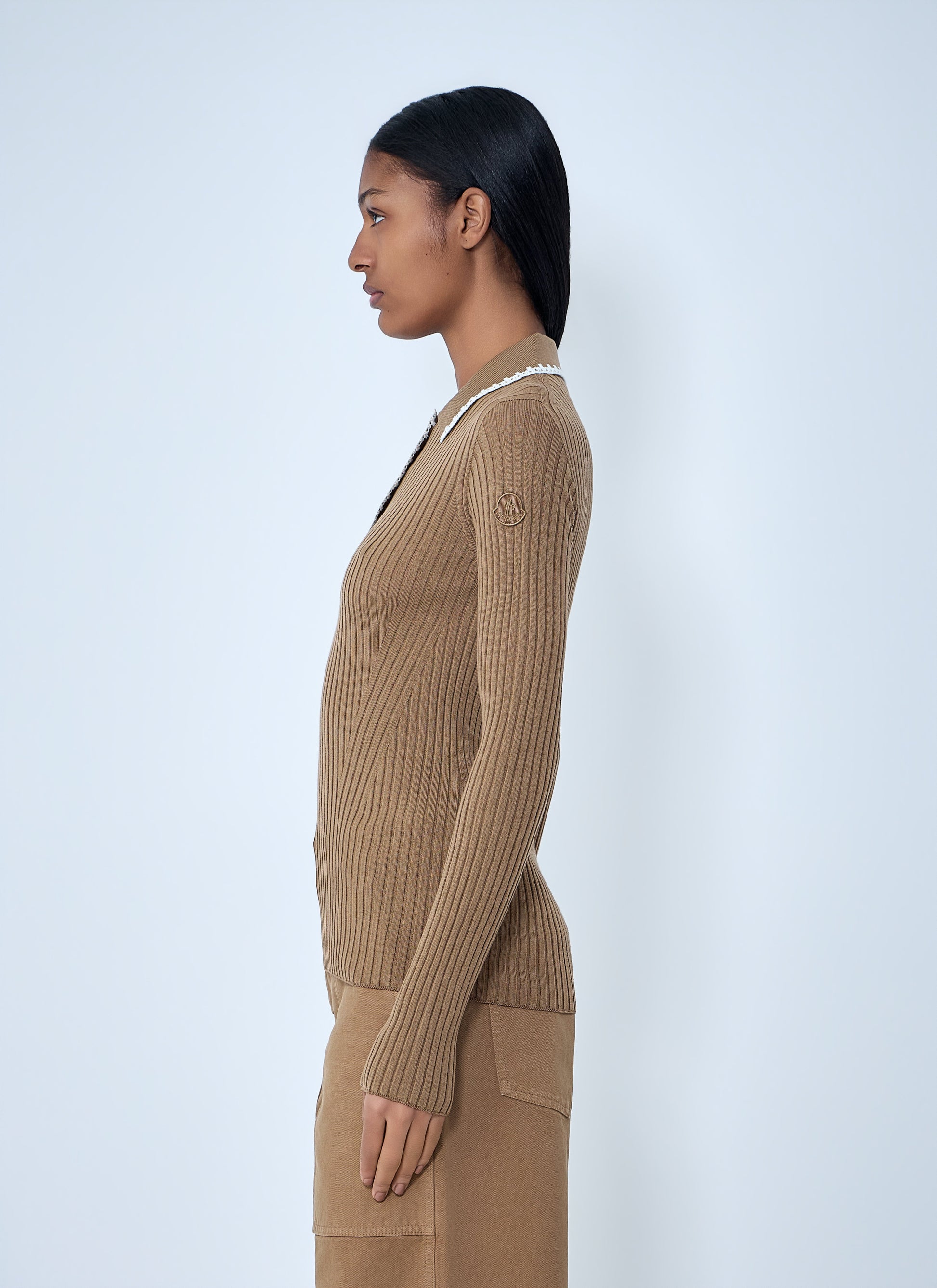 Moncler Women Ribbed Knit Collared Top MONCLER