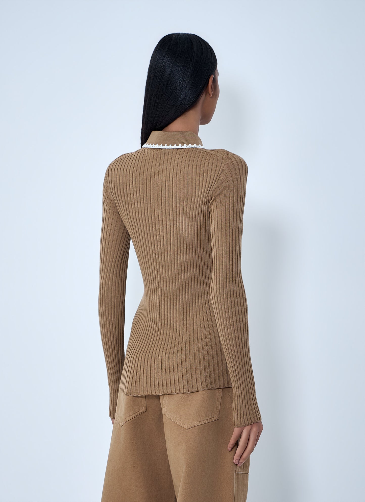 Moncler Women Ribbed Knit Collared Top MONCLER