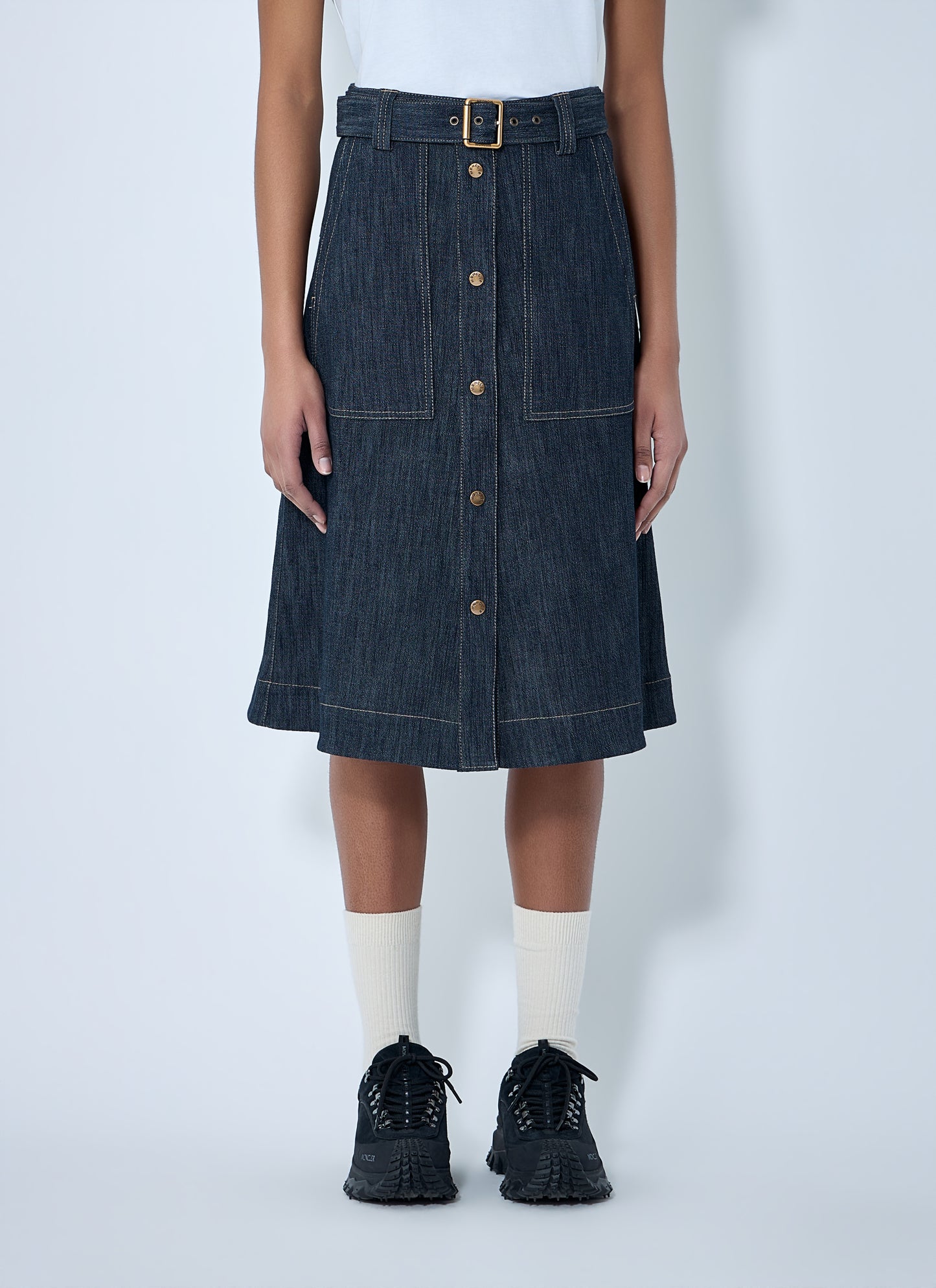 Moncler Women Button-Front Denim Midi Skirt MONCLER