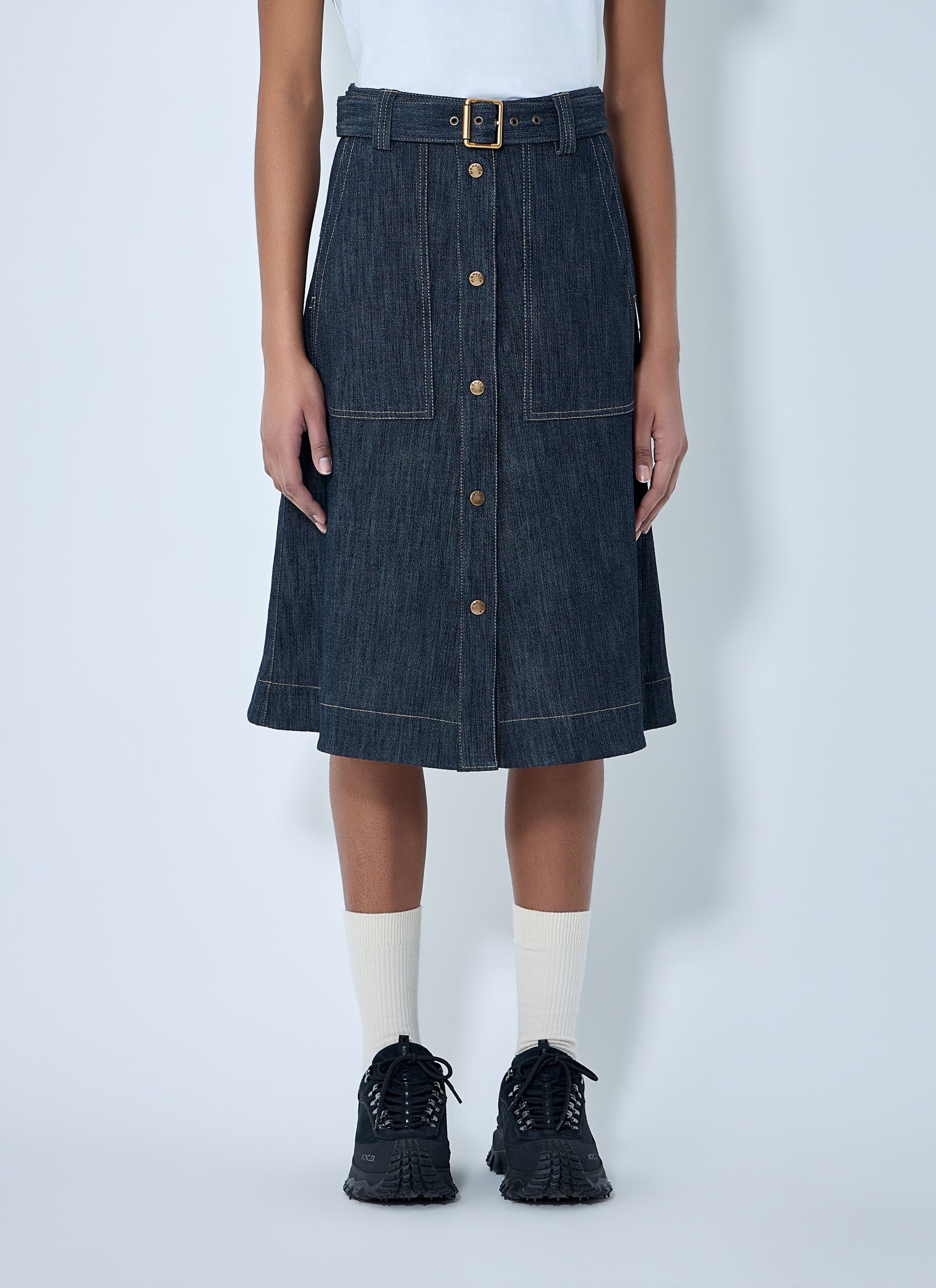 Moncler Women Button-Front Denim Midi Skirt MONCLER