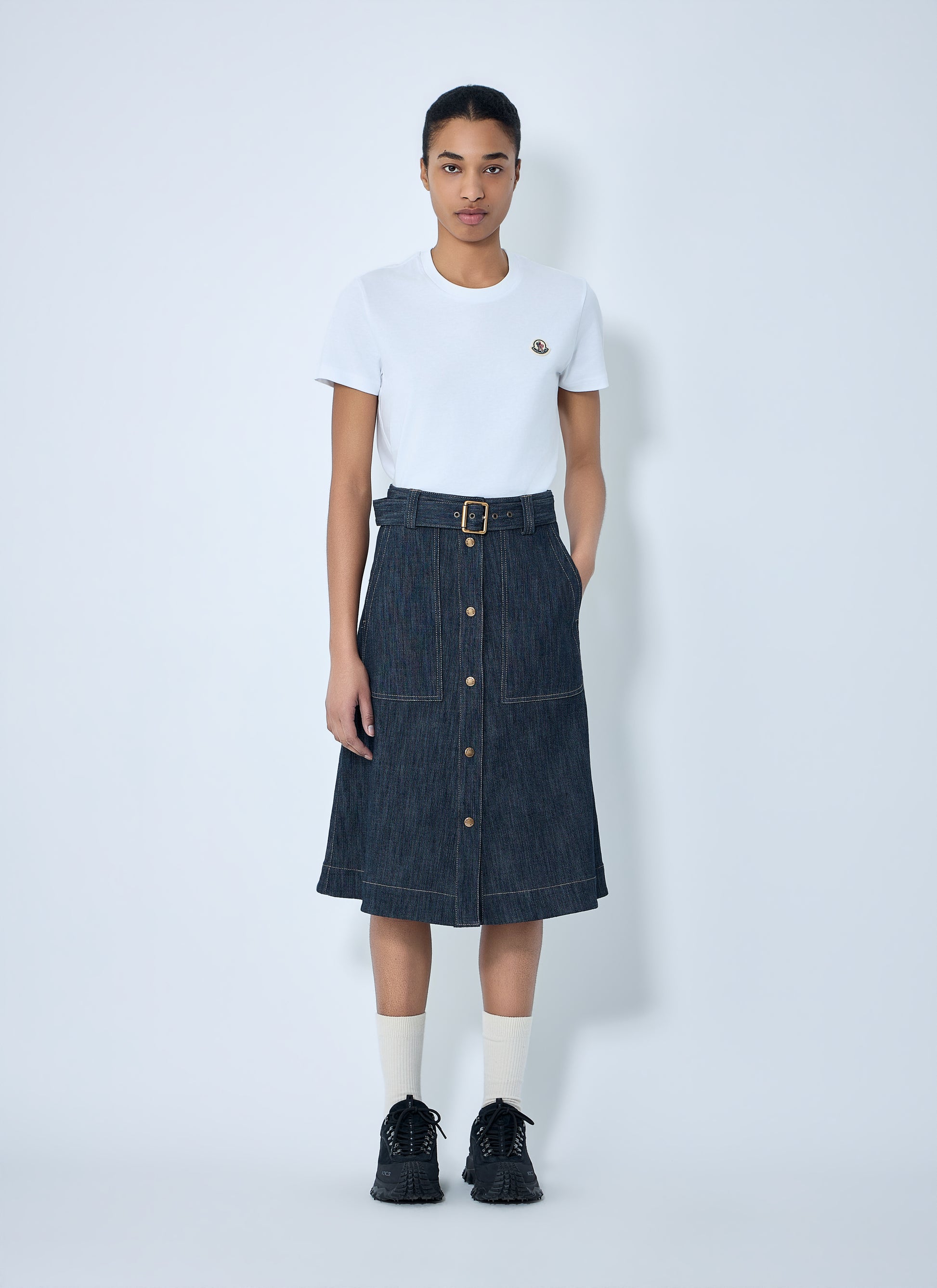 Moncler Women Button-Front Denim Midi Skirt MONCLER
