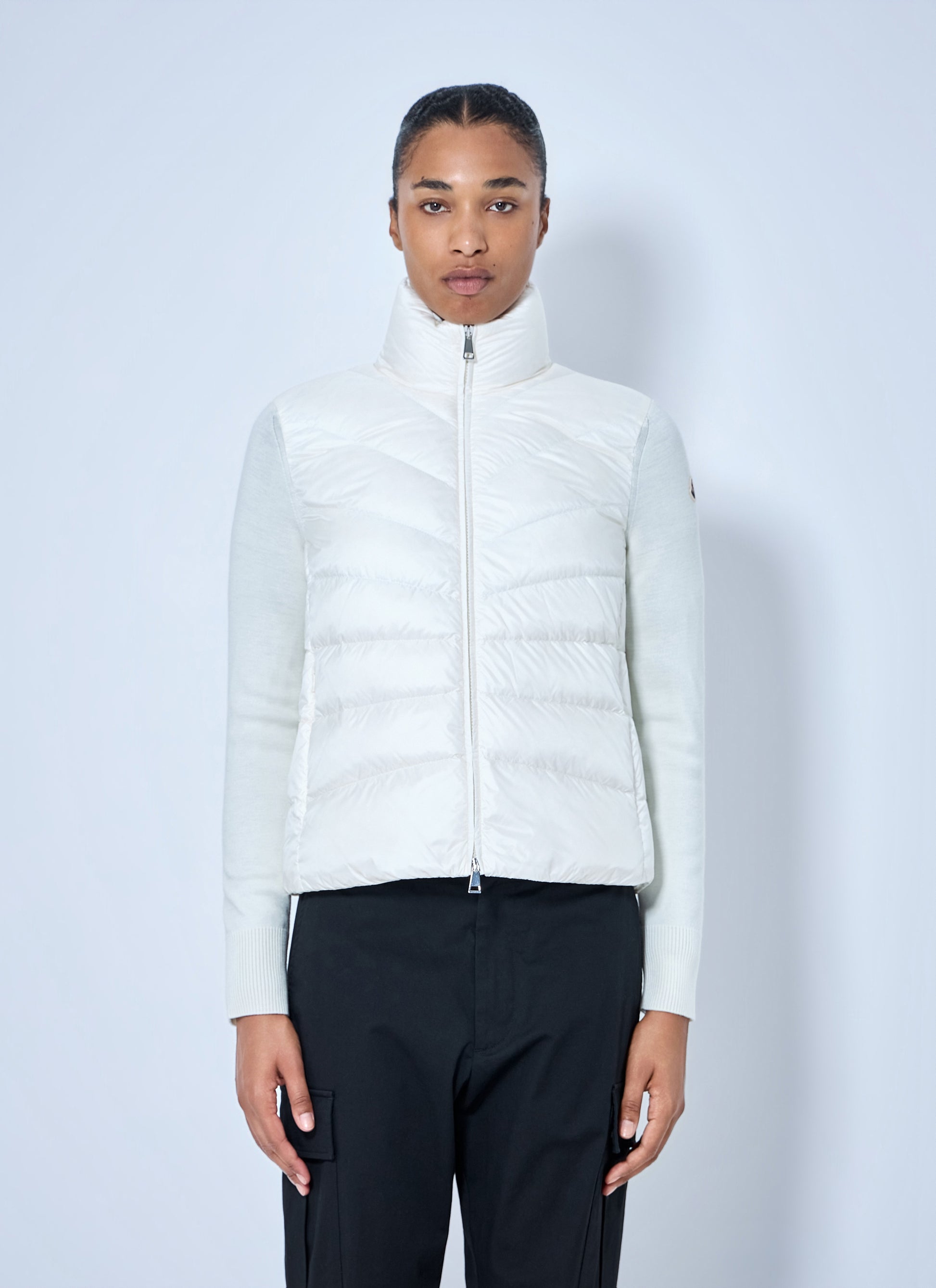 Moncler Women Quilted Puffer Jacket With Knit Sleeves MONCLER