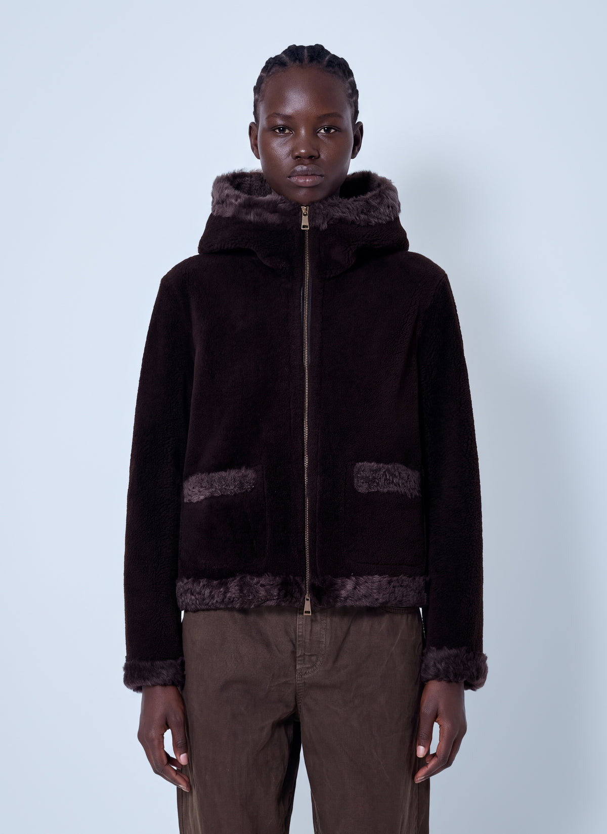 Moncler Women Leuctre Hooded Shearling Short Down Jacket MONCLER