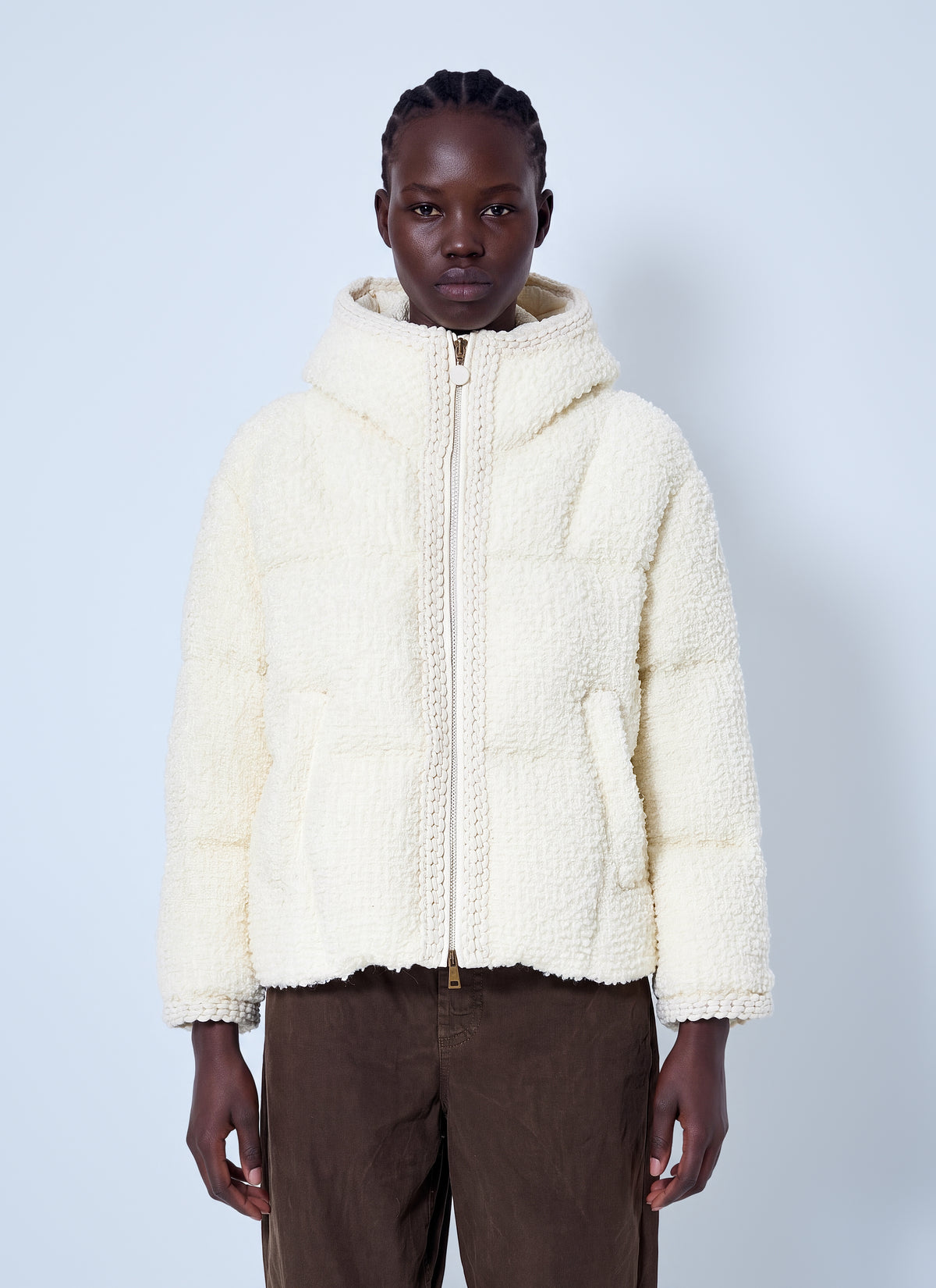 Moncler Women Cristallin Hooded Wool Blend Short Down Jacket MONCLER