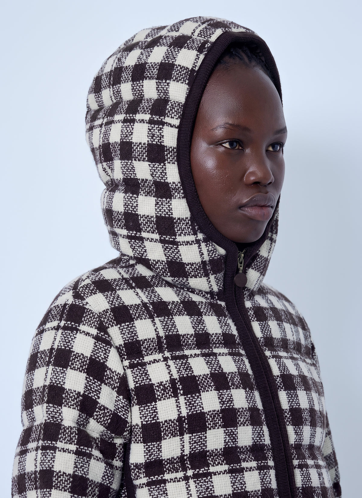 Moncler Women Abstraction Hooded Wool Blend Short Down Jacket MONCLER