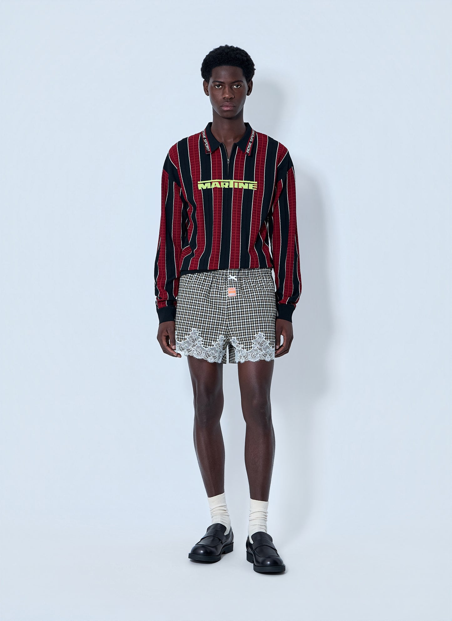 Martine Rose Men Lace Trim Checkered Shorts MARTINE ROSE