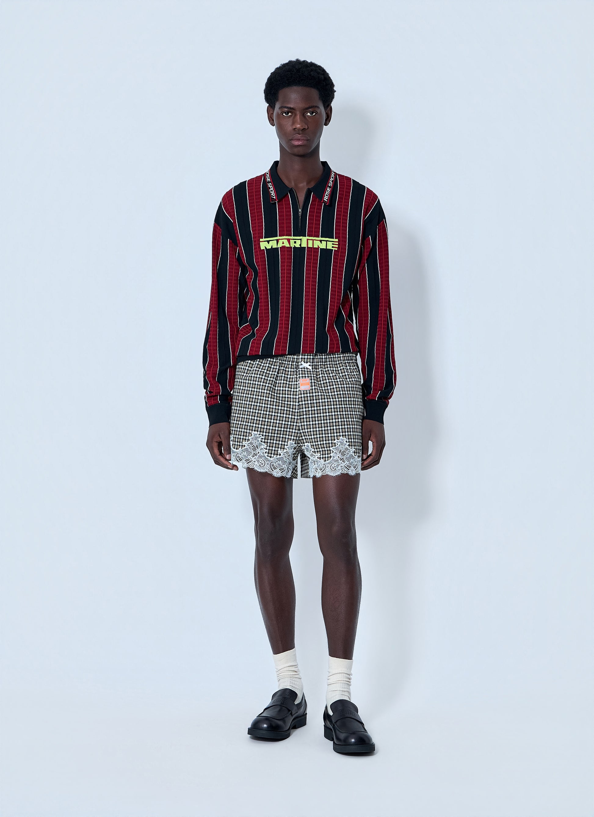 Martine Rose Men Lace Trim Checkered Shorts MARTINE ROSE