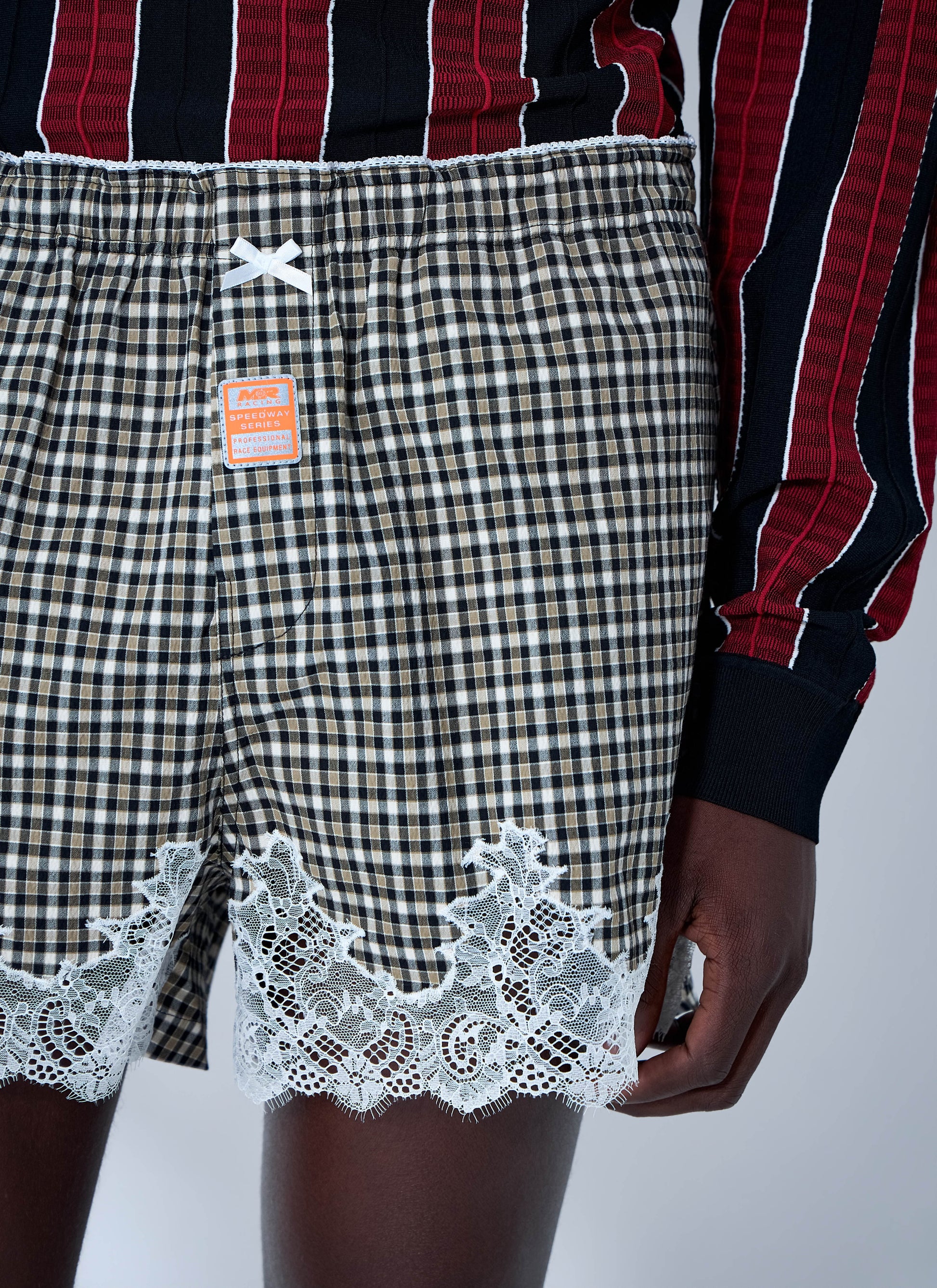 Martine Rose Men Lace Trim Checkered Shorts MARTINE ROSE