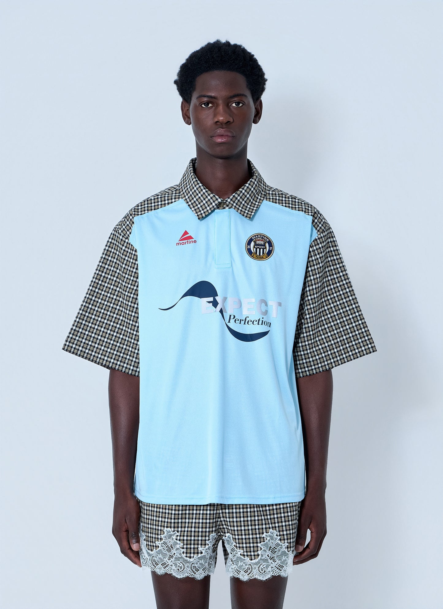 Martine Rose Men Patchwork Cotton Polo Shirt