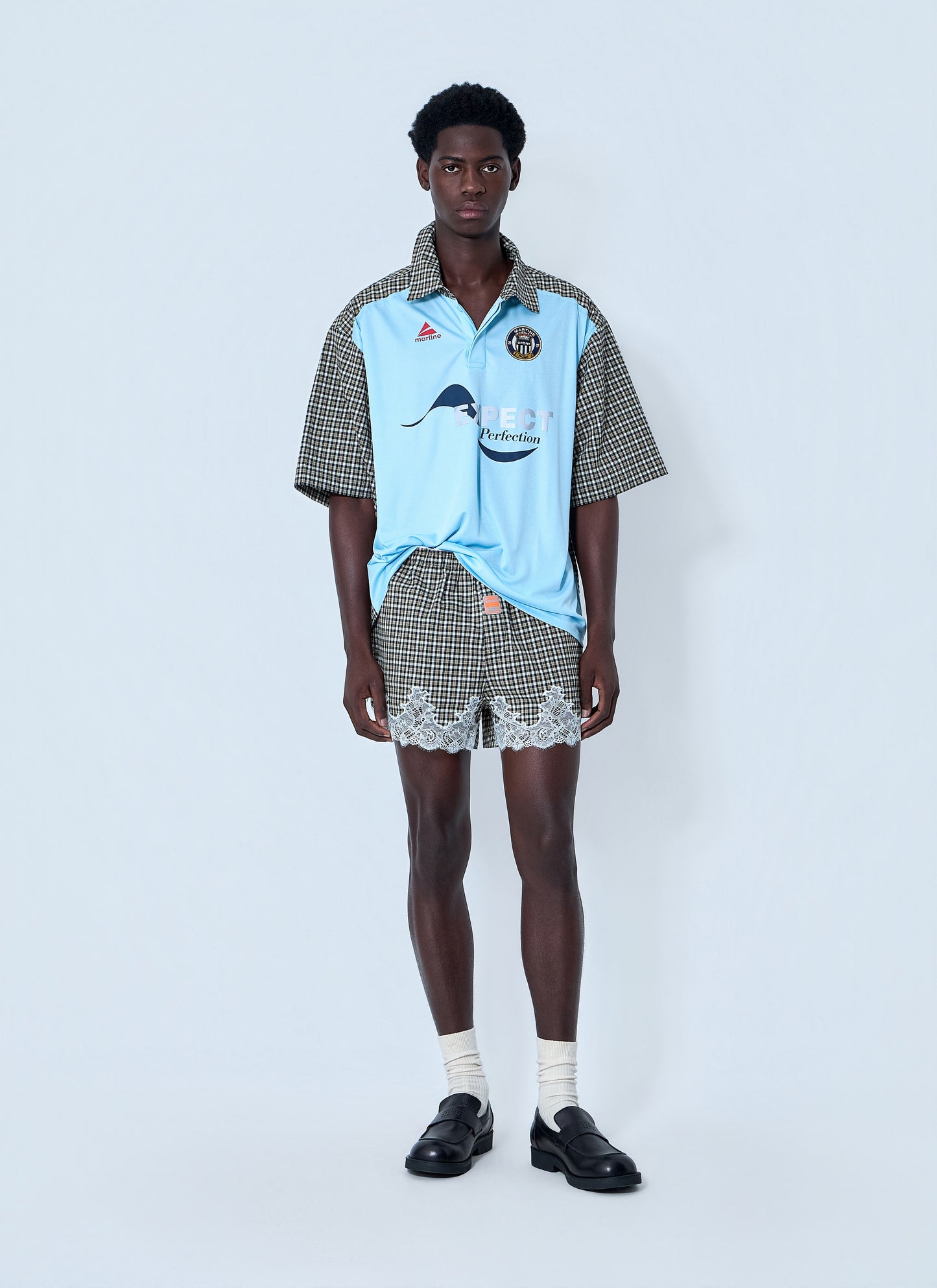Martine Rose Men Patchwork Cotton Polo Shirt