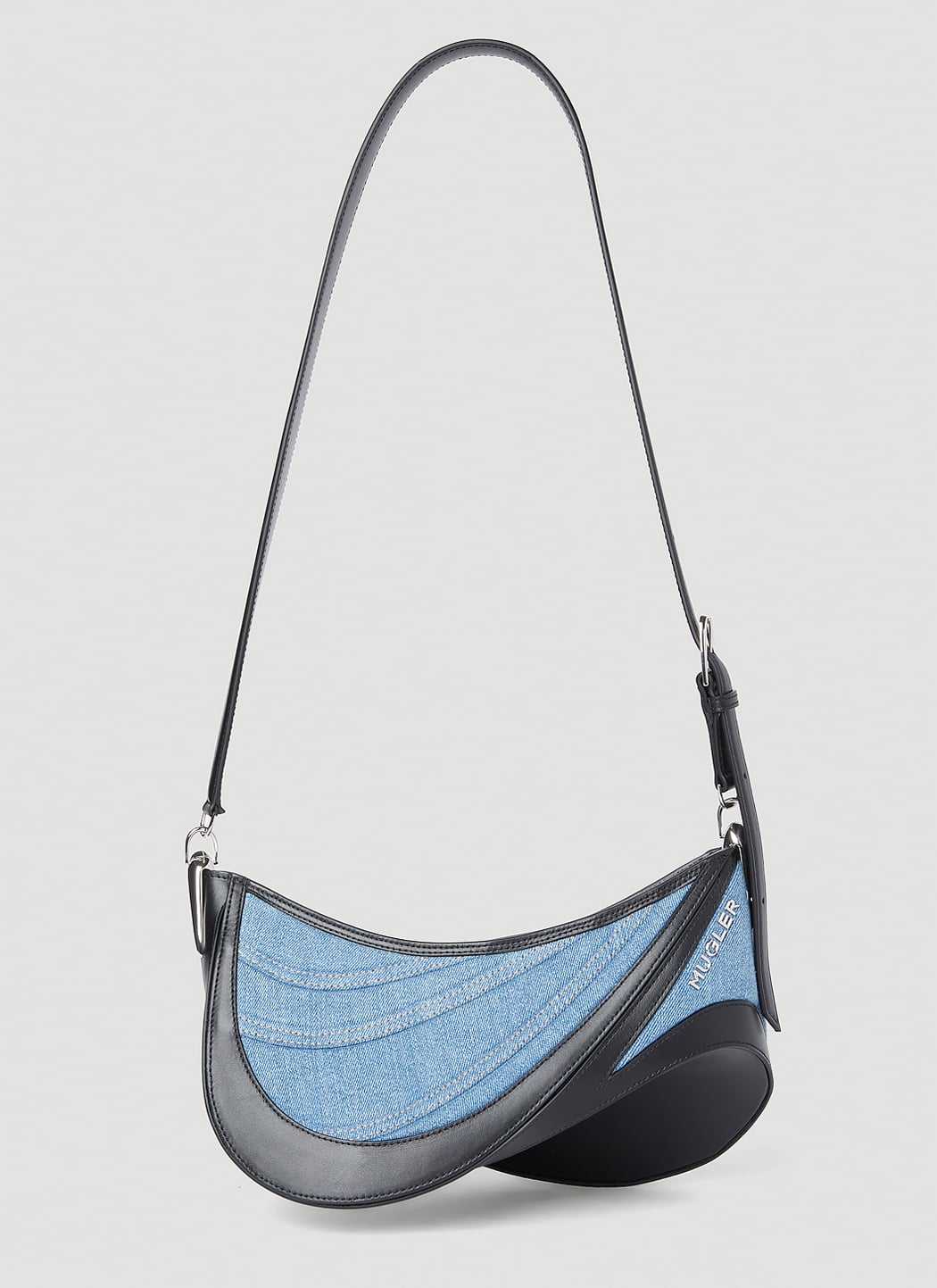 Mugler Women Denim Spiral Curve 01 Shoulder Bag MUGLER