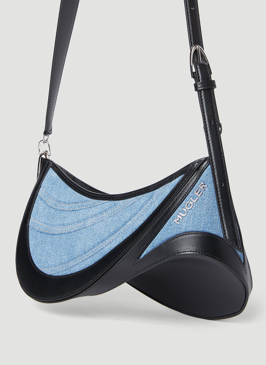 Mugler Women Denim Spiral Curve 01 Shoulder Bag MUGLER
