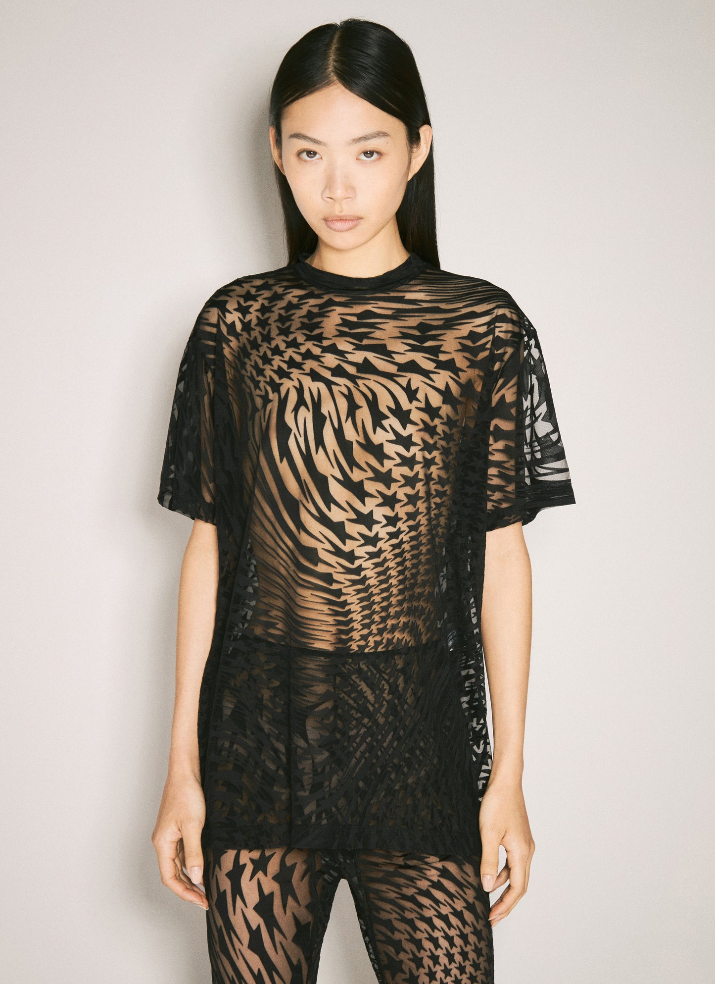 Mugler Women Sheer Flocked Star T-Shirt MUGLER