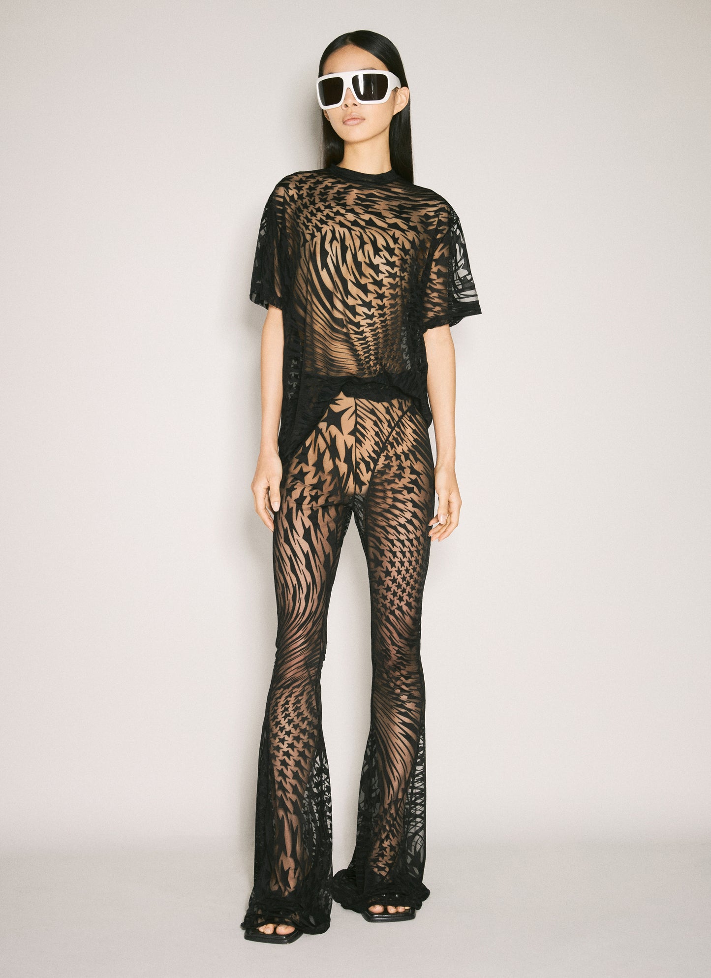 Mugler Women Sheer Flocked Star T-Shirt MUGLER