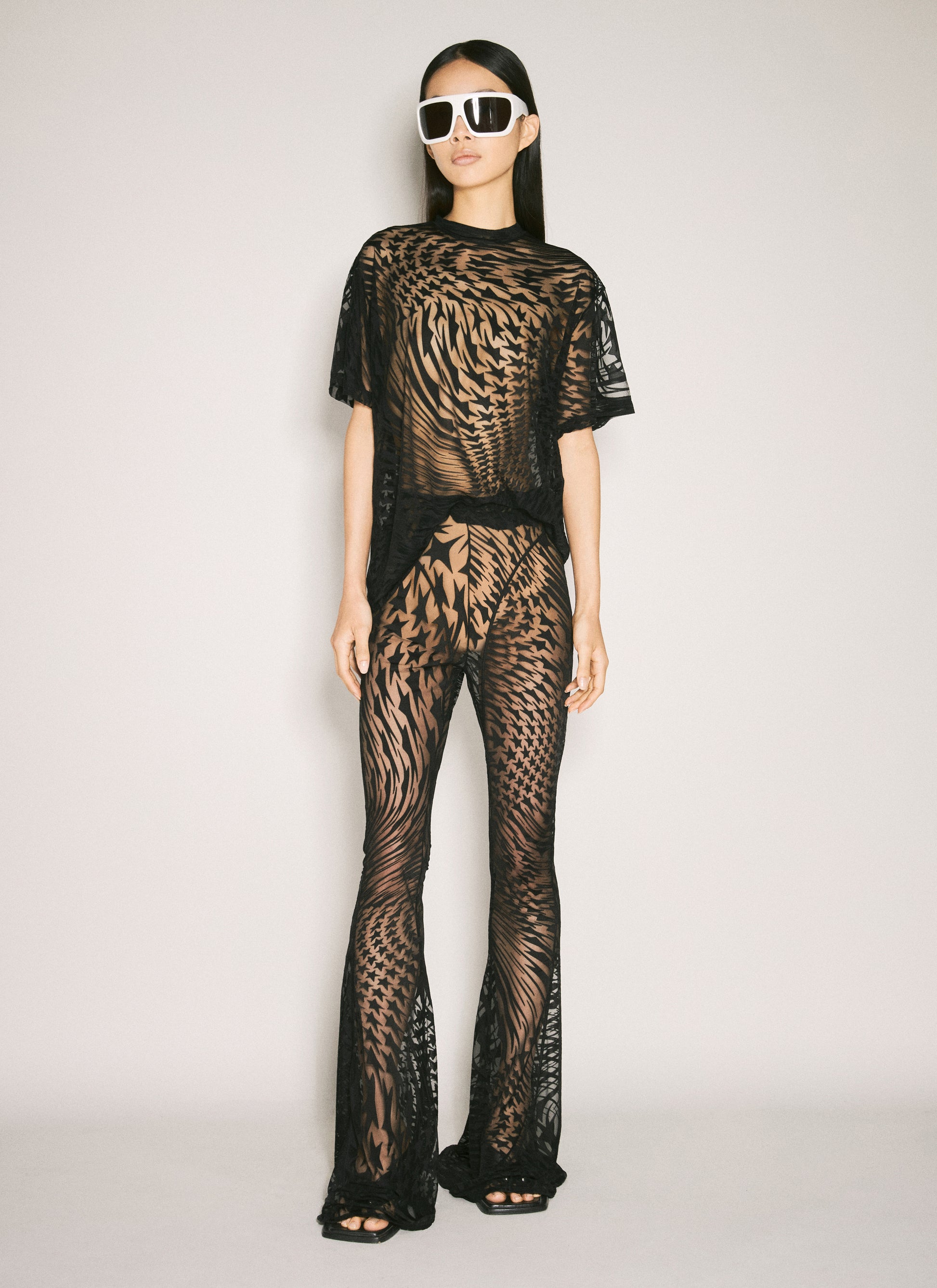 Mugler Women Sheer Flocked Star T-Shirt MUGLER