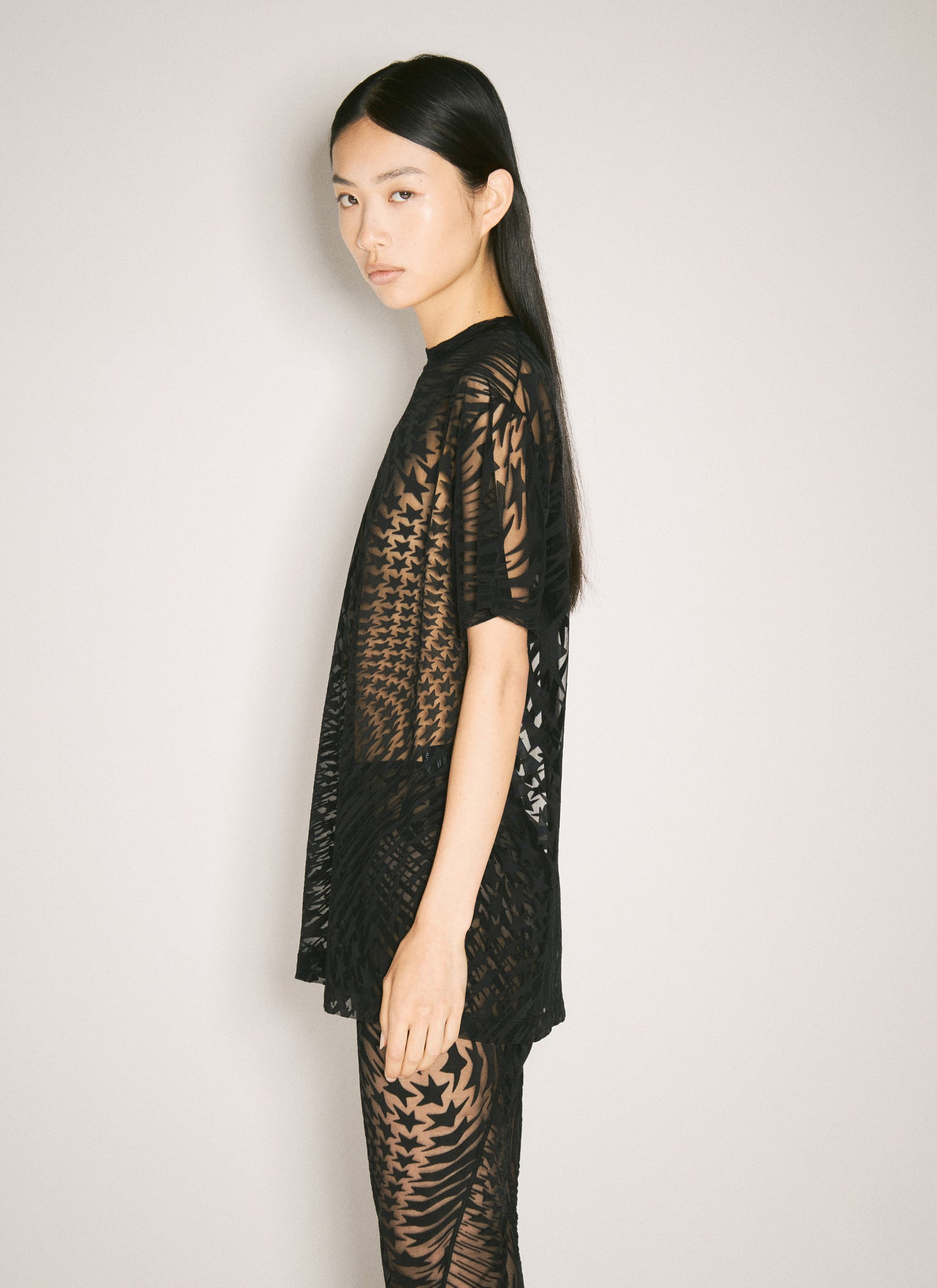 Mugler Women Sheer Flocked Star T-Shirt MUGLER