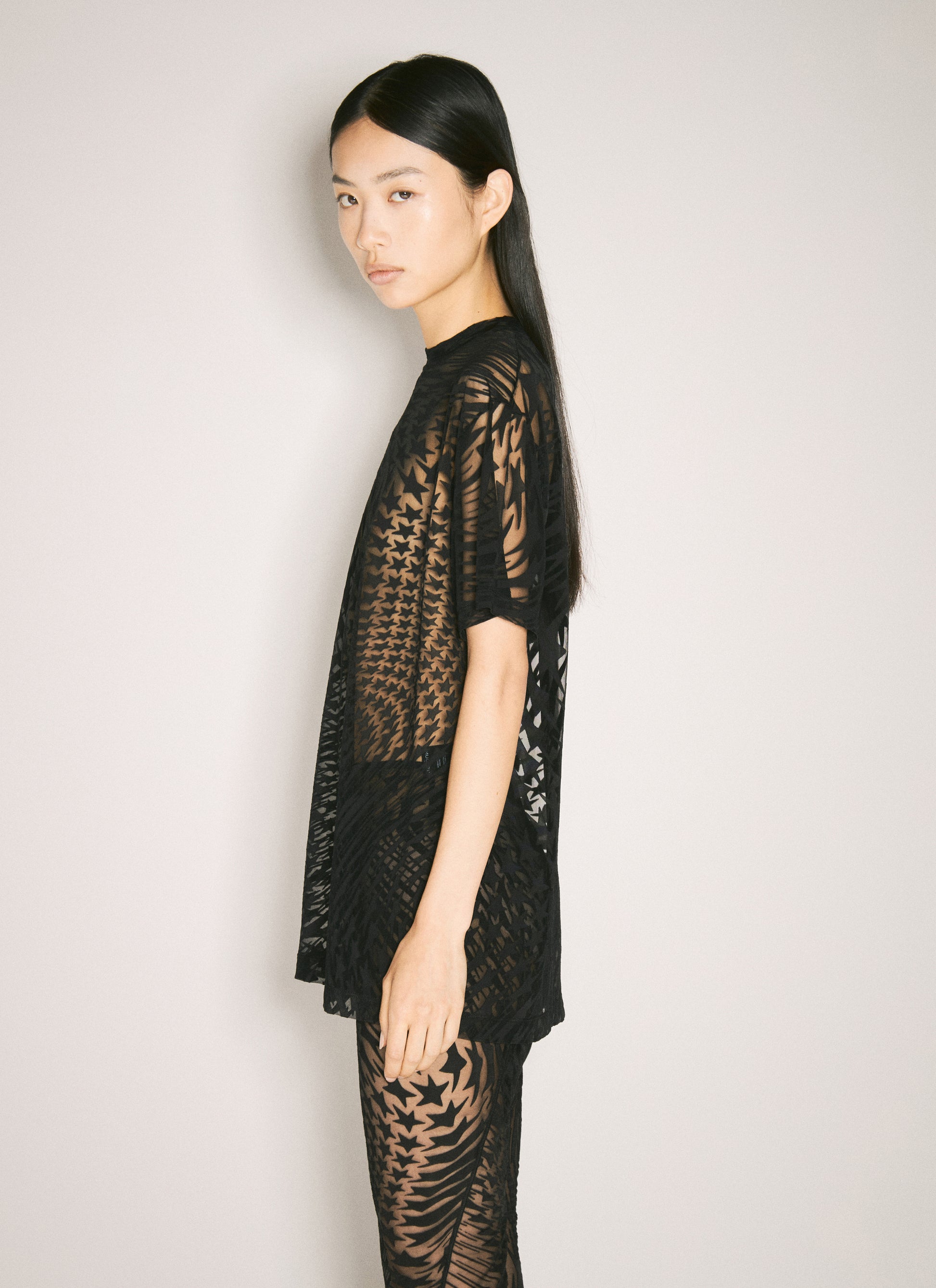 Mugler Women Sheer Flocked Star T-Shirt MUGLER