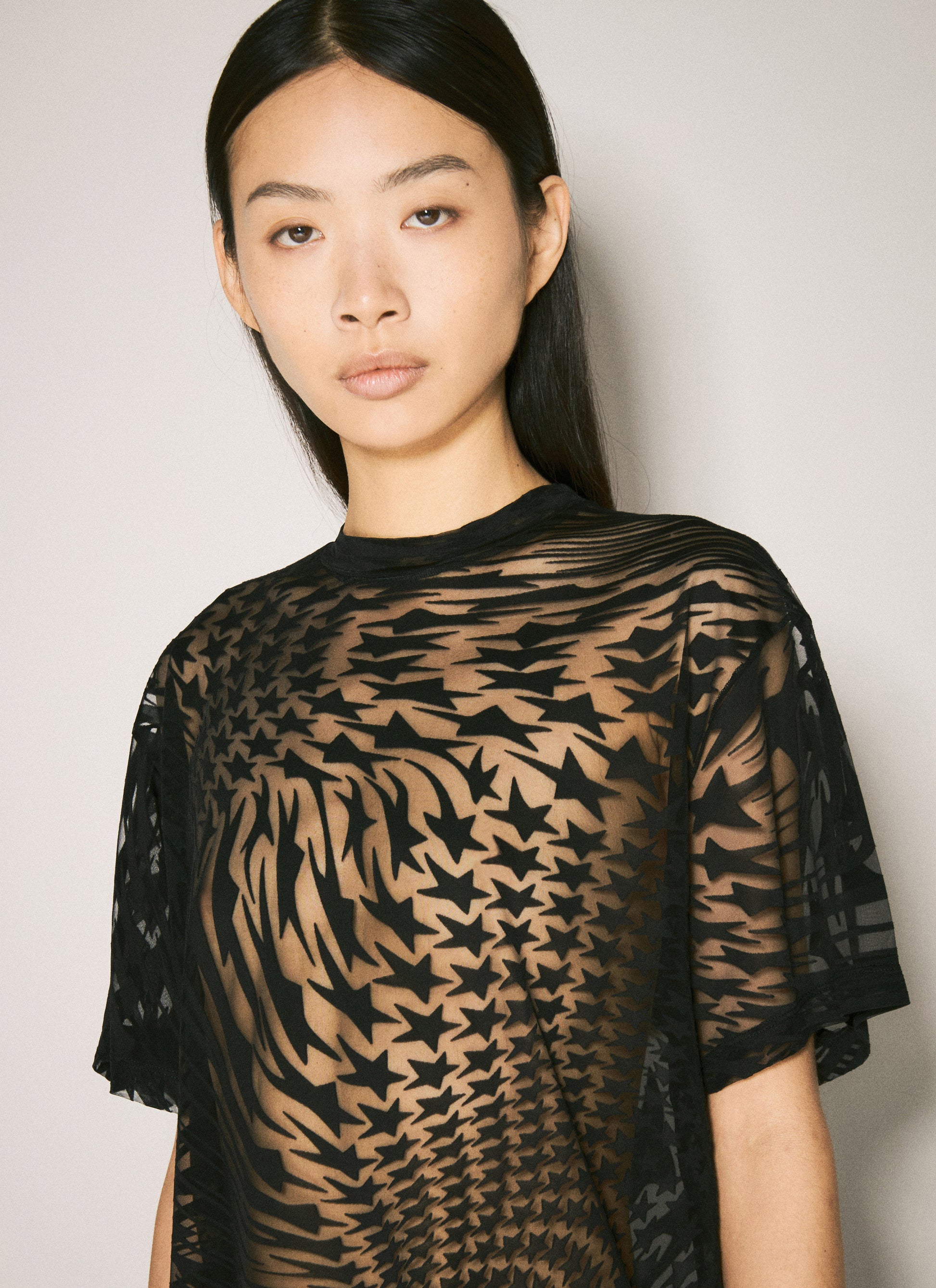 Mugler Women Sheer Flocked Star T-Shirt MUGLER