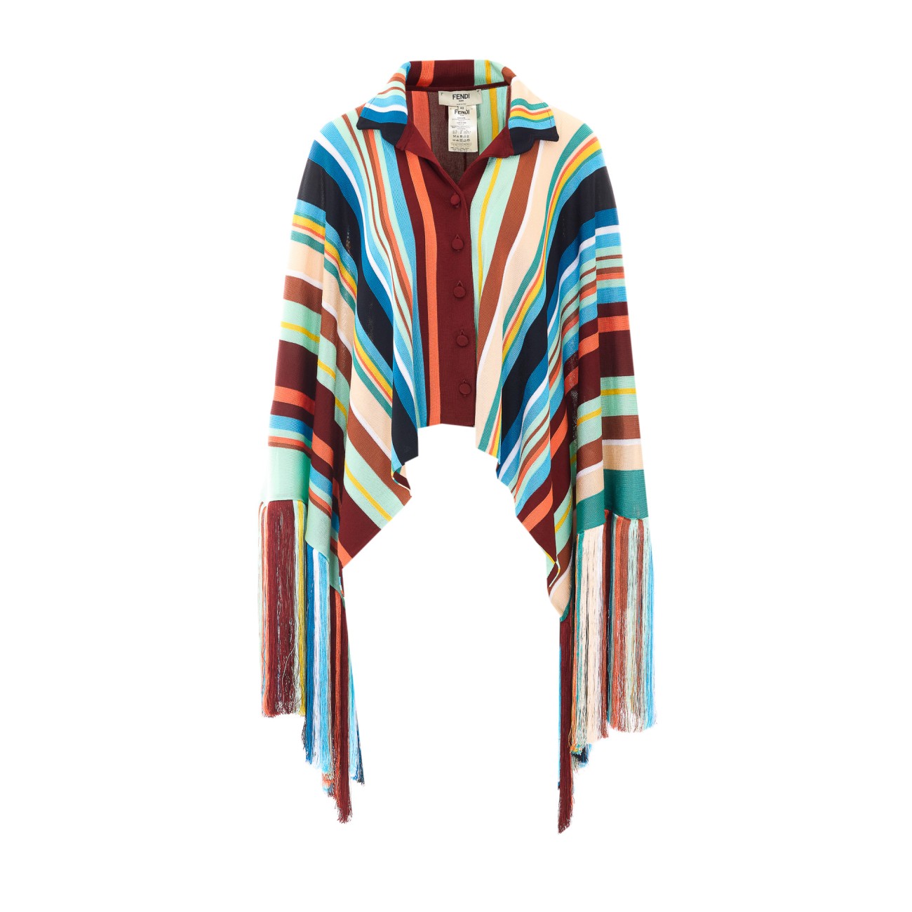 Fendi Women Multicolor Stripes Poncho With Fendi Patch FENDI