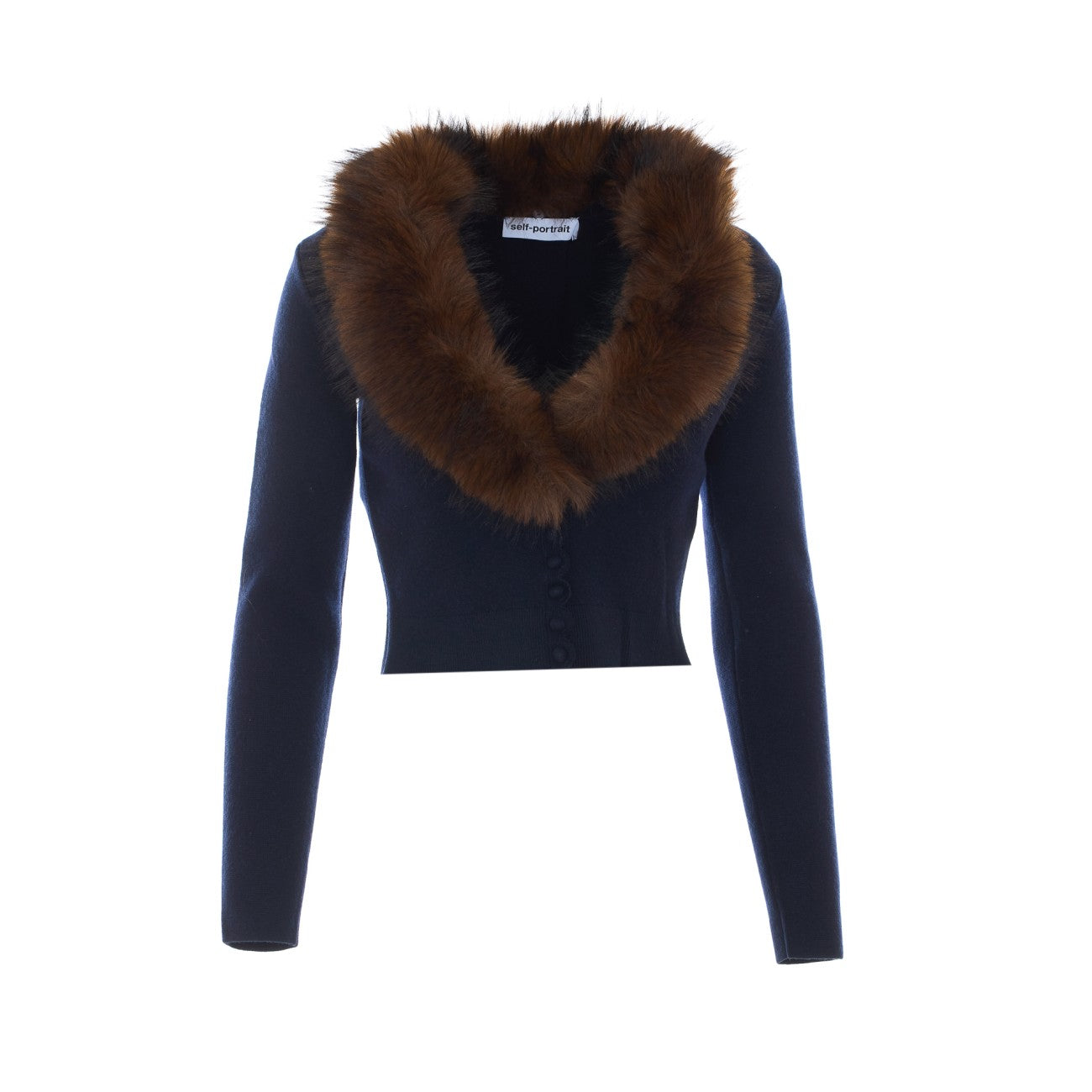 Self Portrait Women Navy Faux Fur Cardigan SELF-PORTRAIT