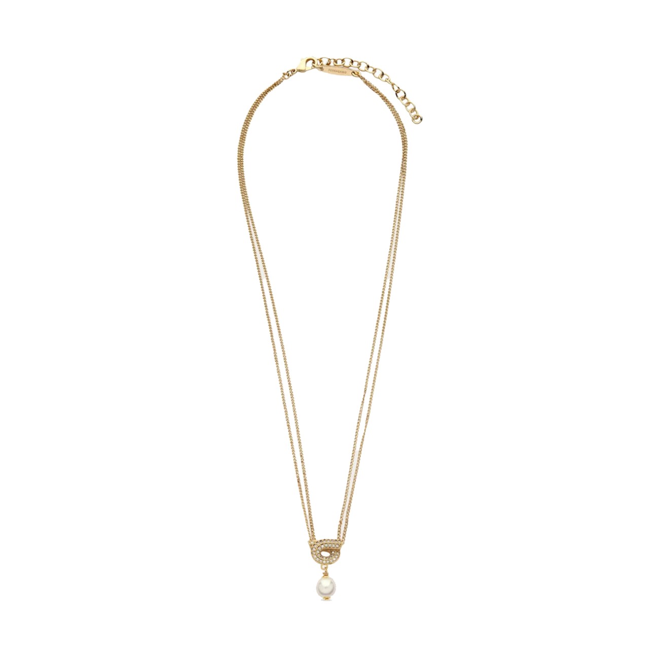 Ferragamo Women Necklace With Gancini Pearl And Crystals Pendant FERRAGAMO