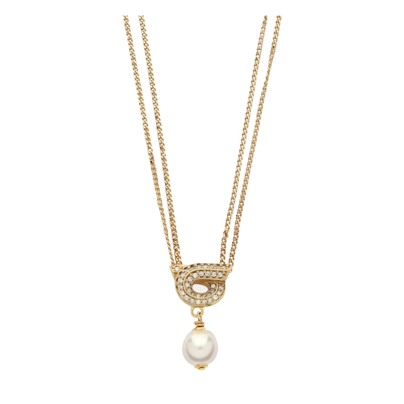 Ferragamo Women Necklace With Gancini Pearl And Crystals Pendant FERRAGAMO