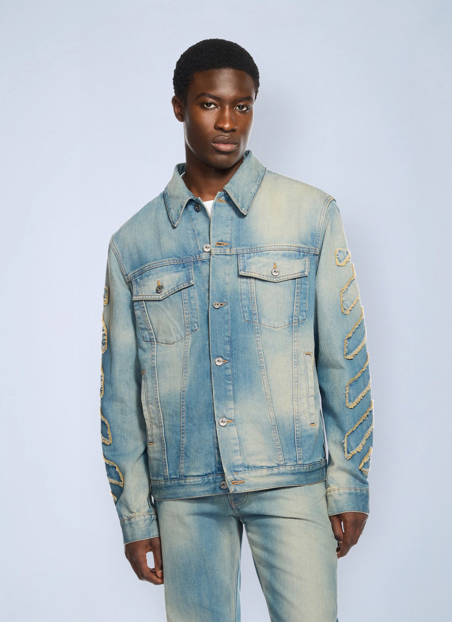 Off-White Men Diagonal Raw Patch Denim Jacket OFF-WHITE