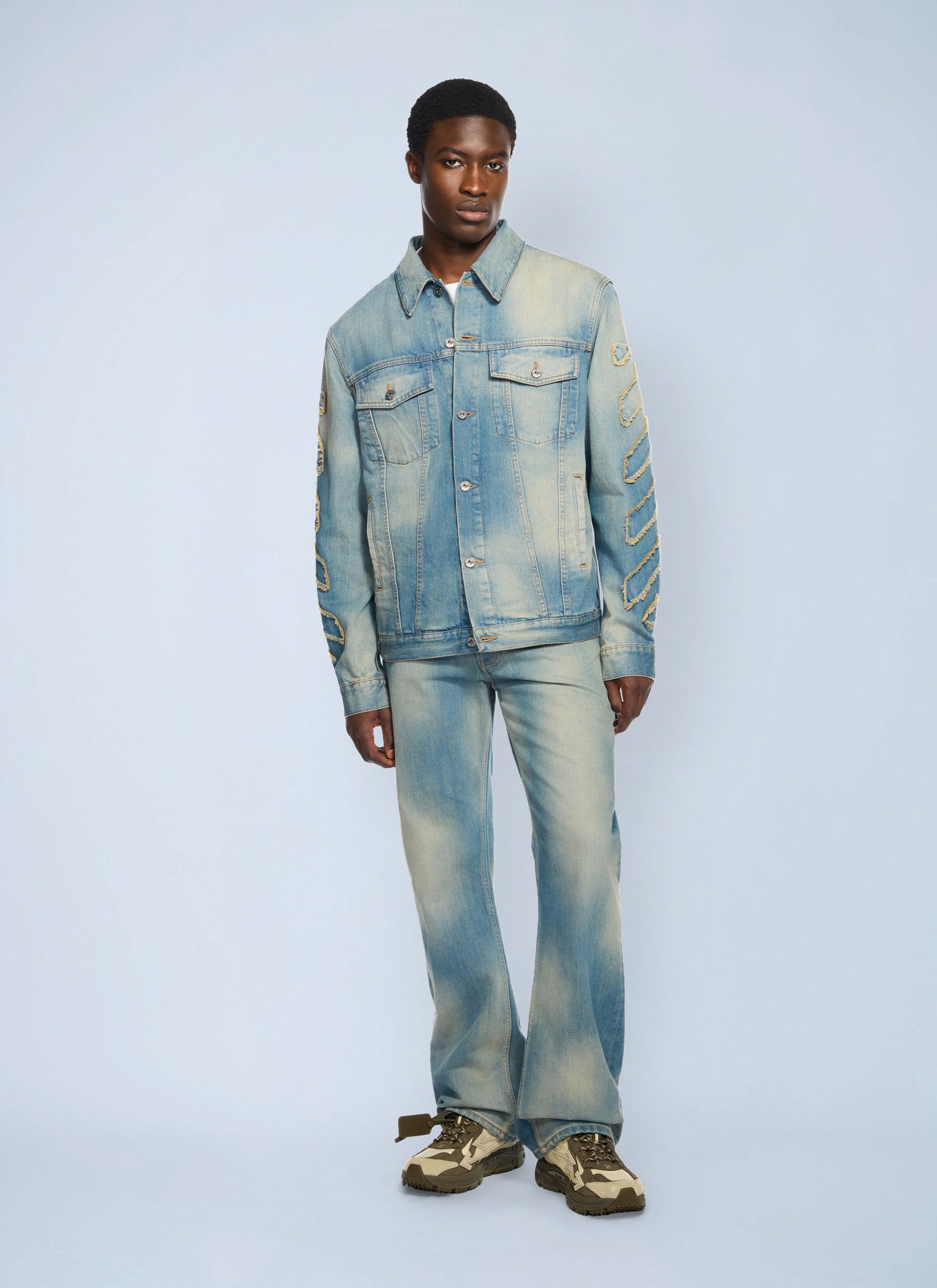 Off-White Men Diagonal Raw Patch Denim Jacket OFF-WHITE