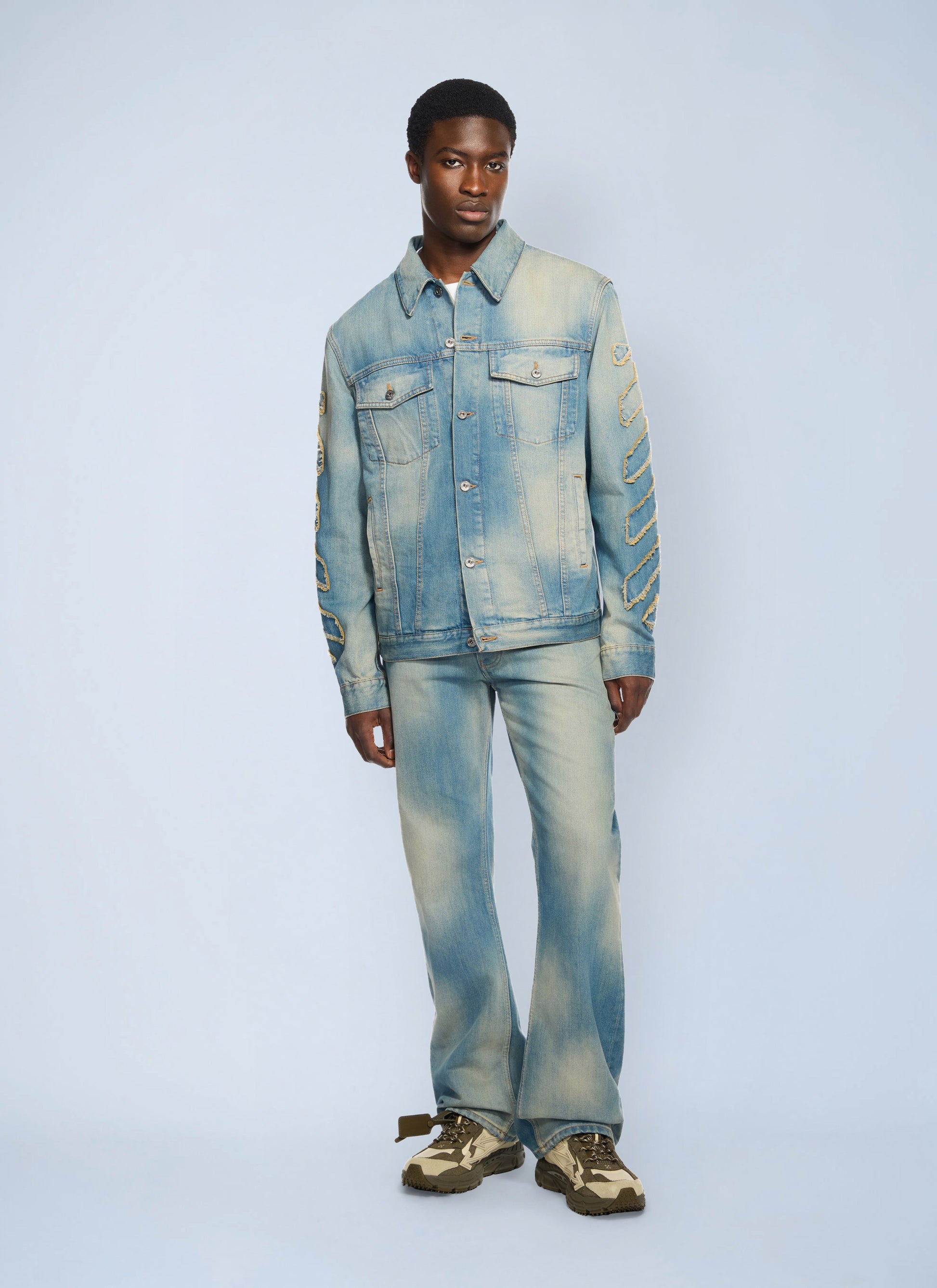 Off-White Men Diagonal Raw Patch Denim Jacket OFF-WHITE