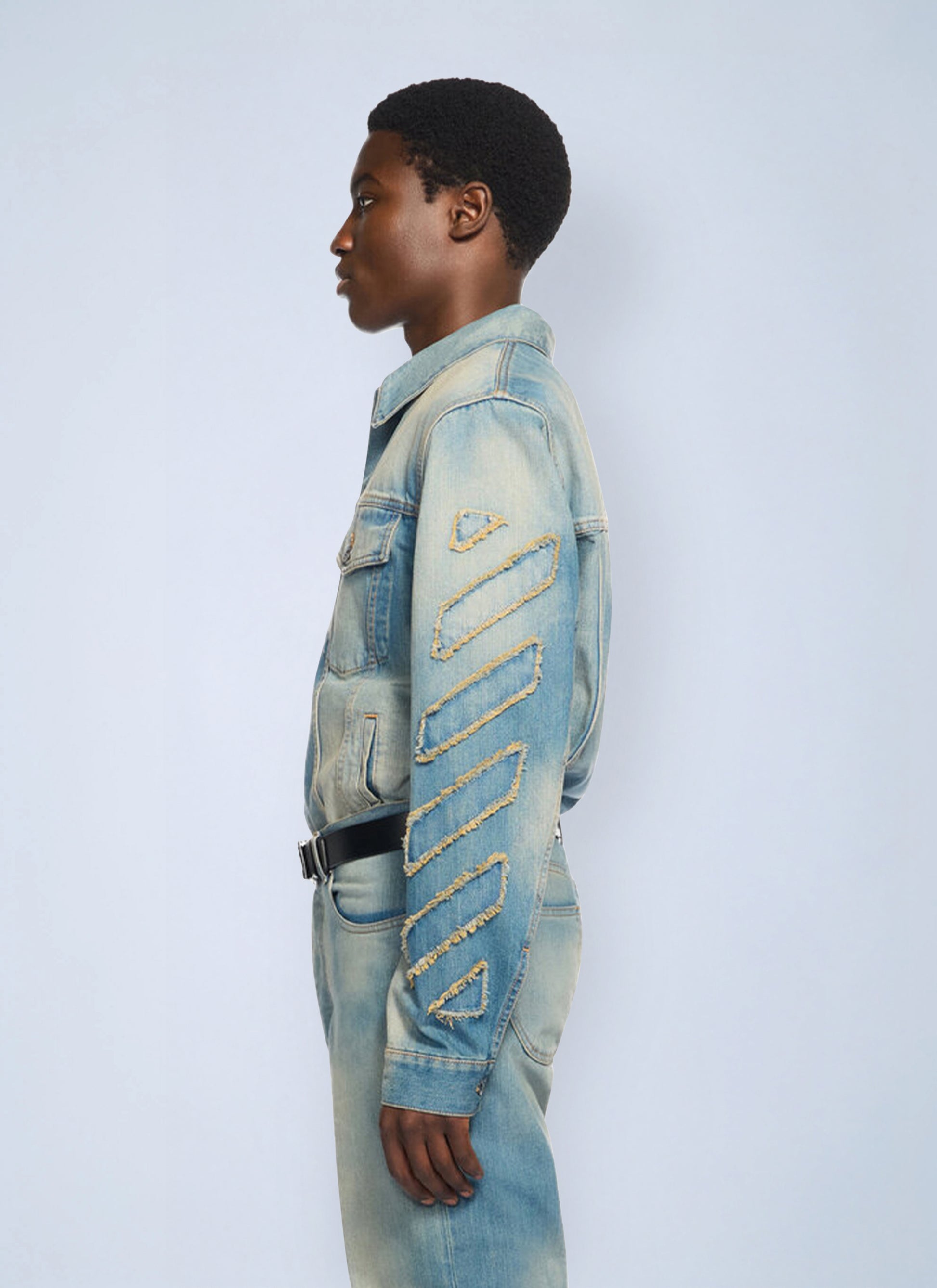 Off-White Men Diagonal Raw Patch Denim Jacket OFF-WHITE