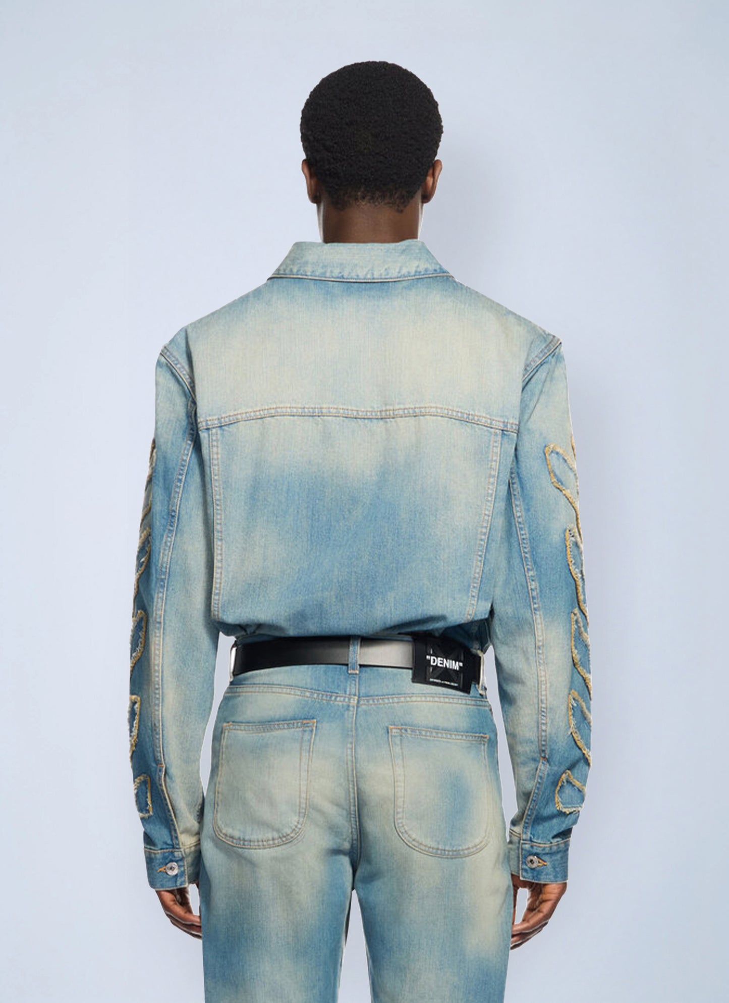 Off-White Men Diagonal Raw Patch Denim Jacket OFF-WHITE