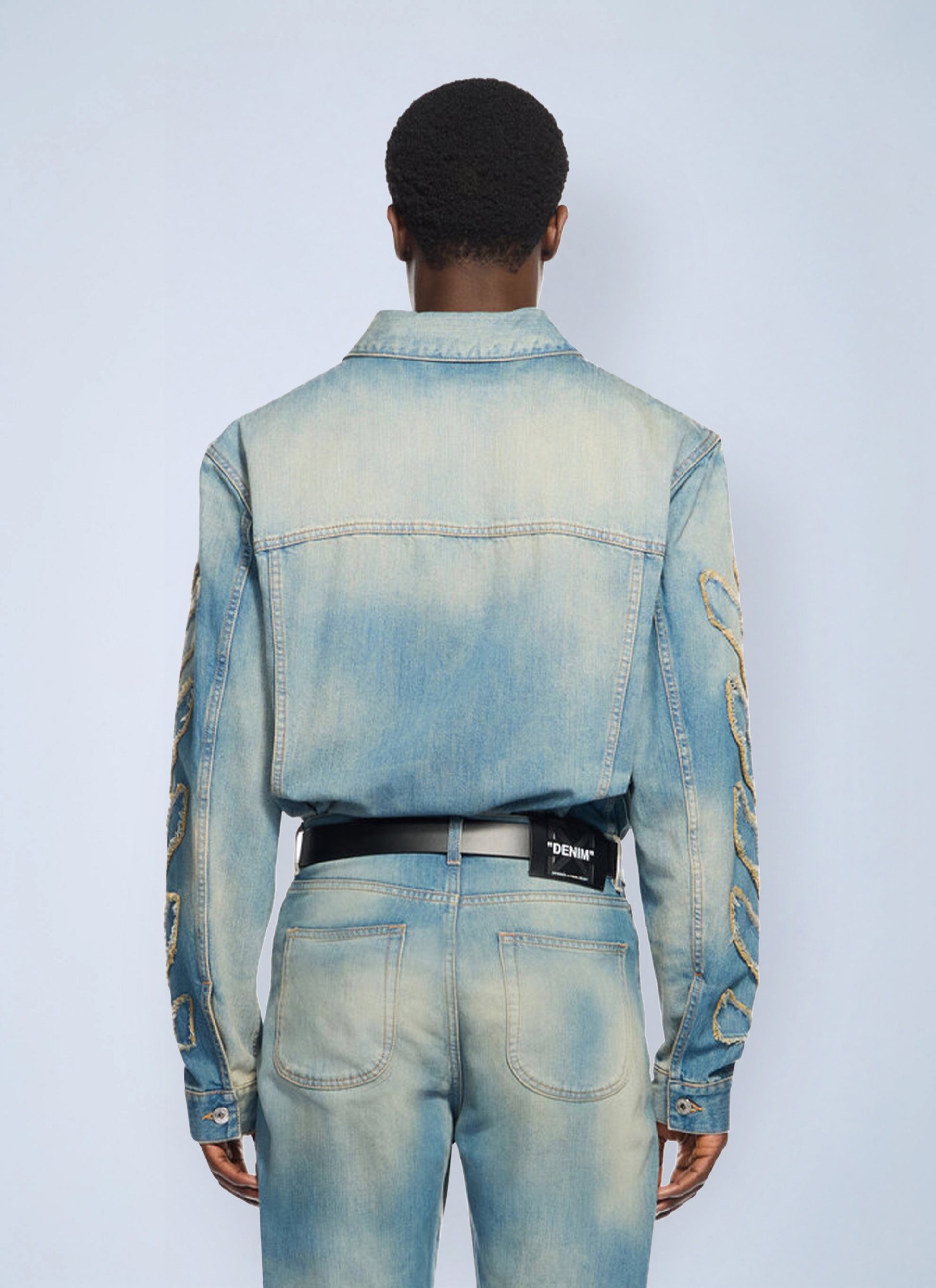 Off-White Men Diagonal Raw Patch Denim Jacket OFF-WHITE