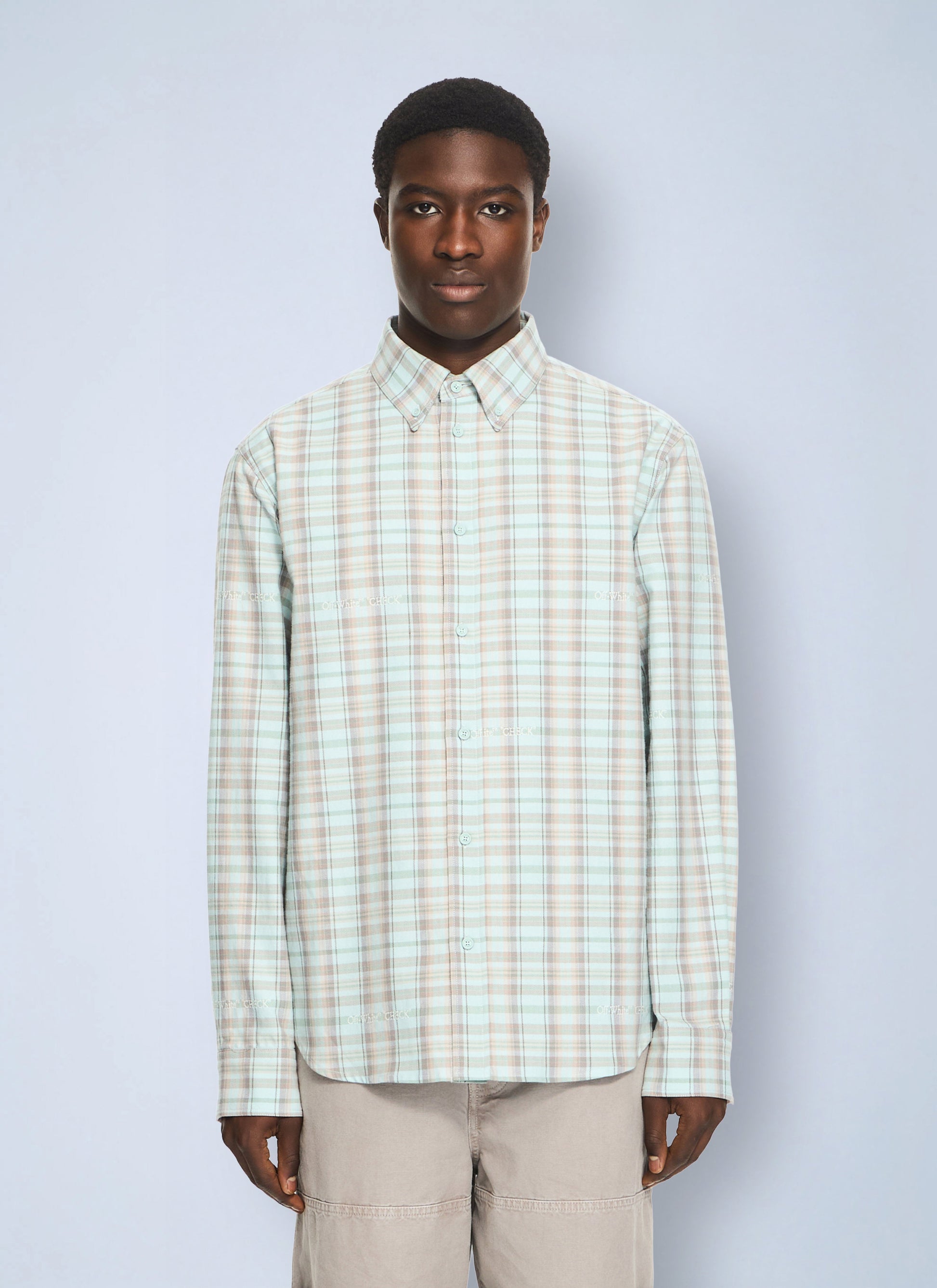 Off-White Men Marker Check Flannel Regular Shirt OFF-WHITE