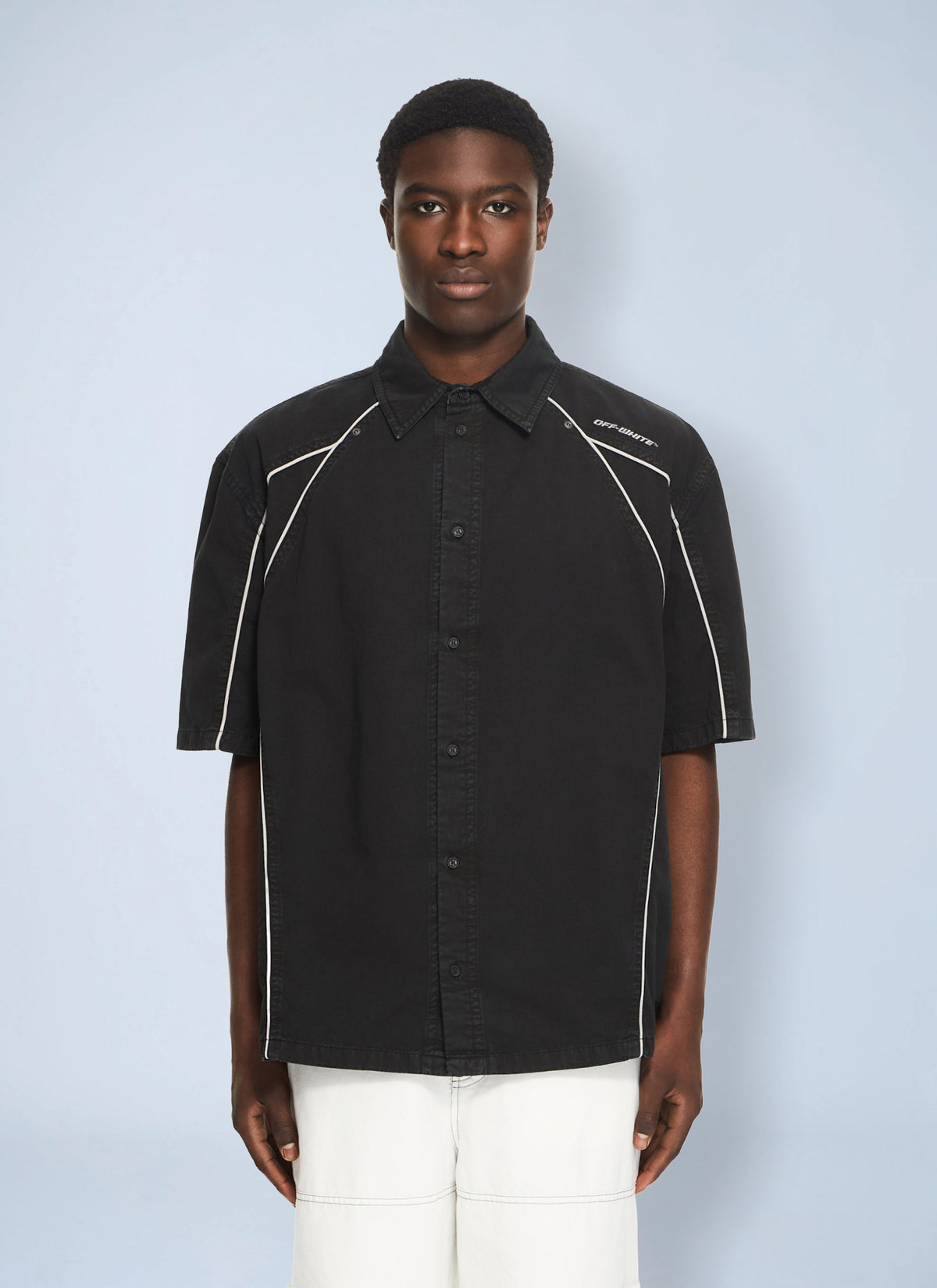 Off-White Men Garment-Dyed Sporty Bowling Shirt