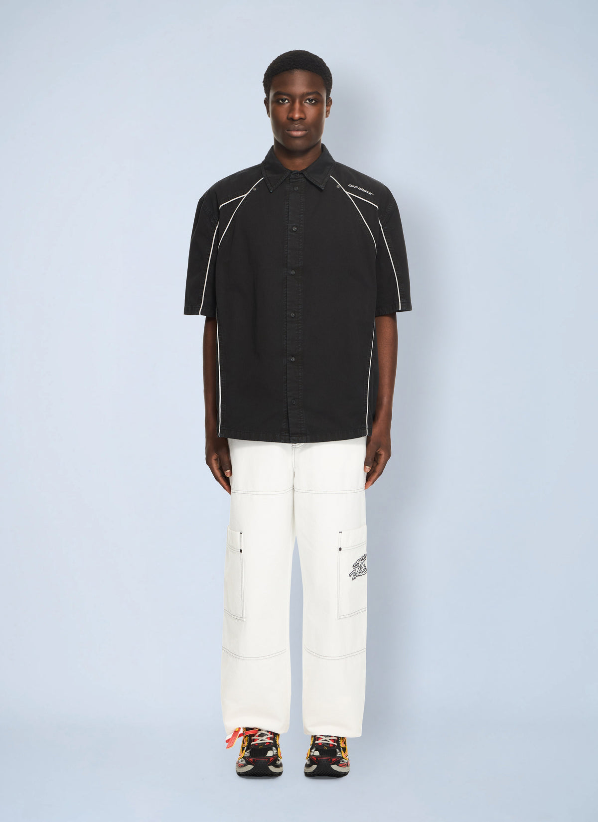 Off-White Men Garment-Dyed Sporty Bowling Shirt